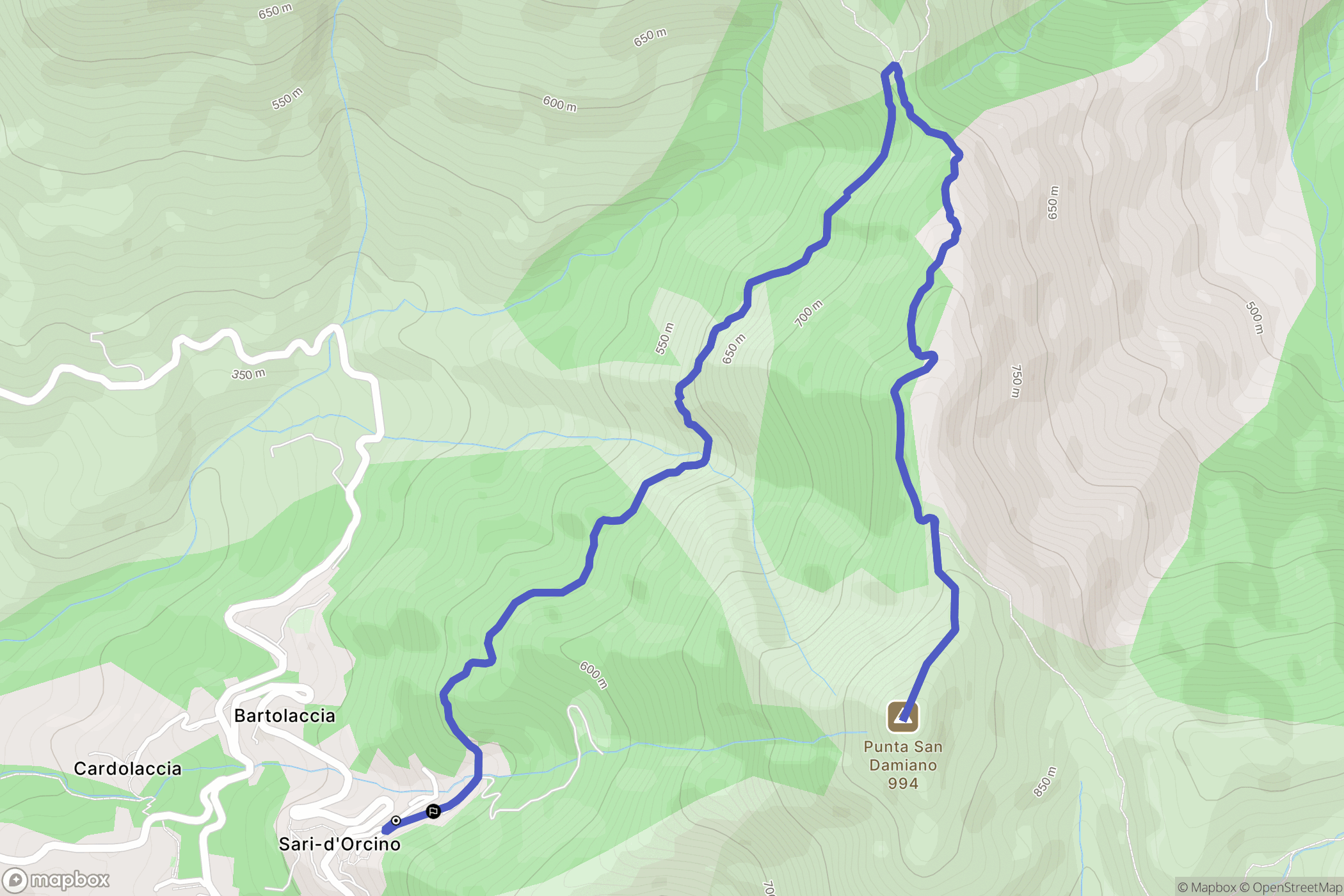 Sari-d'Orcino : carte du parcours de randonnée - France