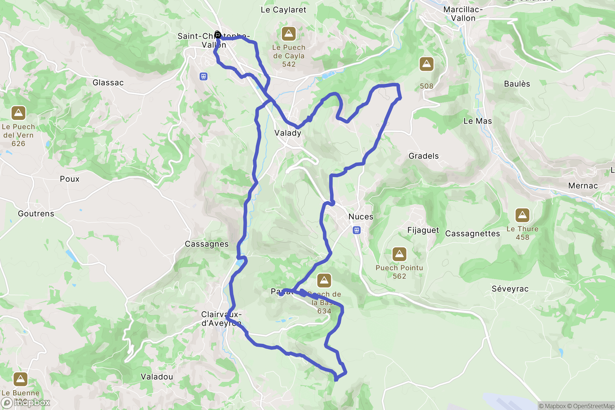 Saint-Christophe-Vallon : carte du parcours de randonnée - France