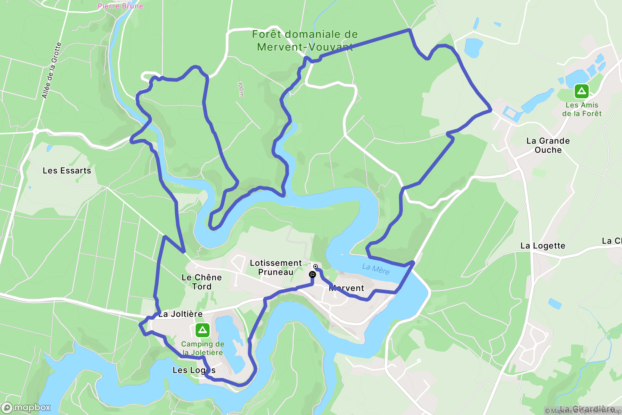 Mervent : carte du parcours de randonnée - France