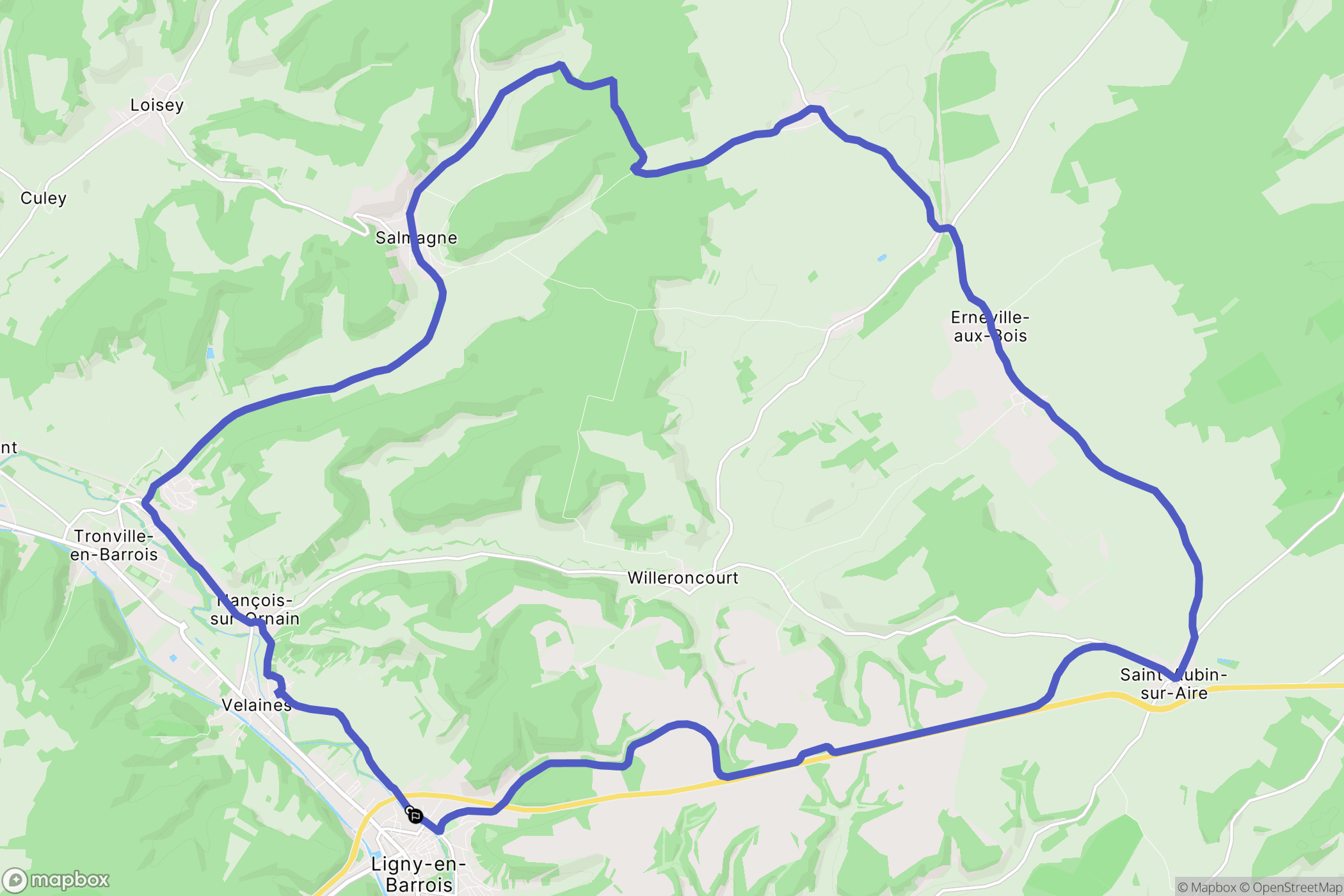 Ligny-en-Barrois : carte du parcours de randonnée - France