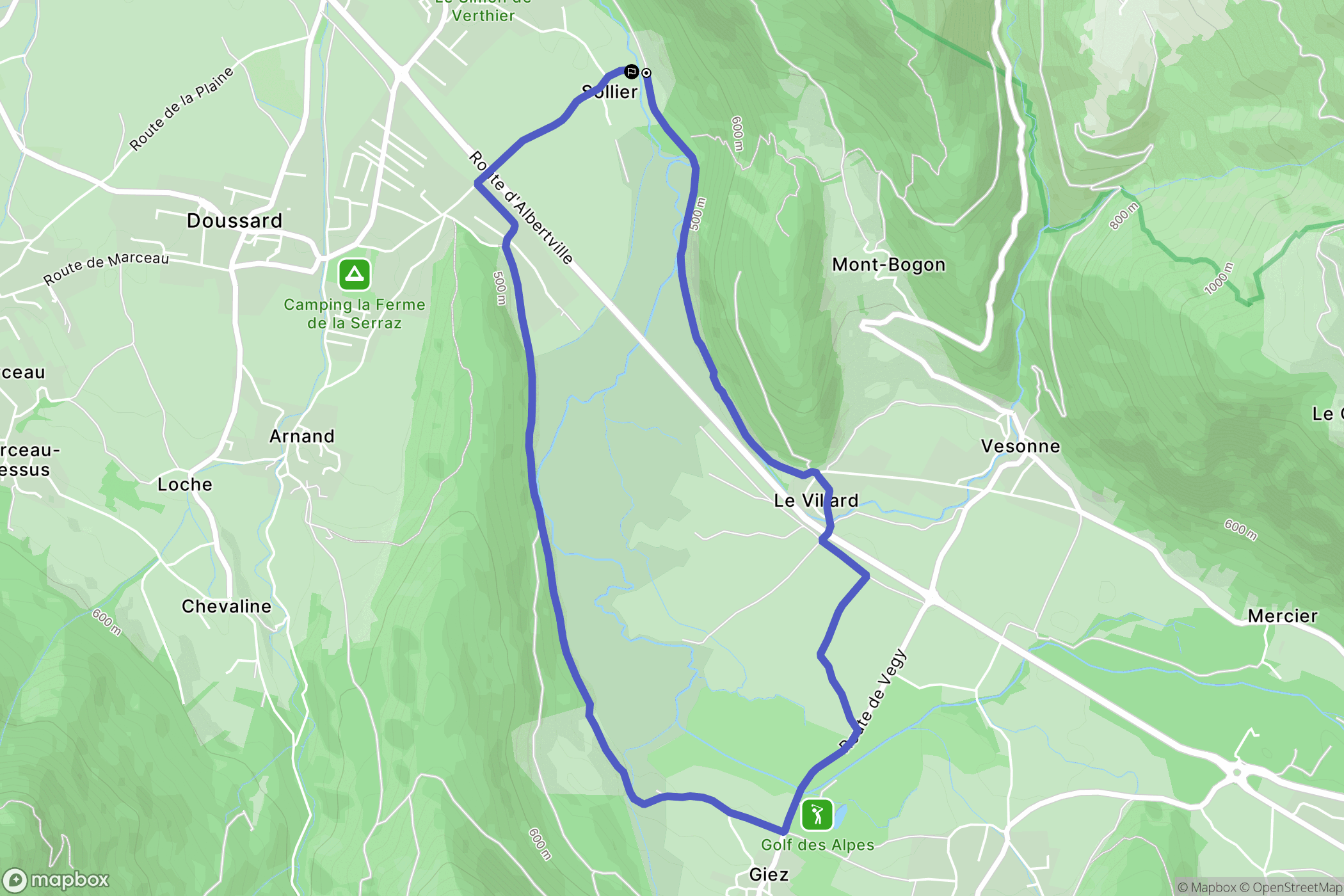 Doussard : carte du parcours de randonnée - France