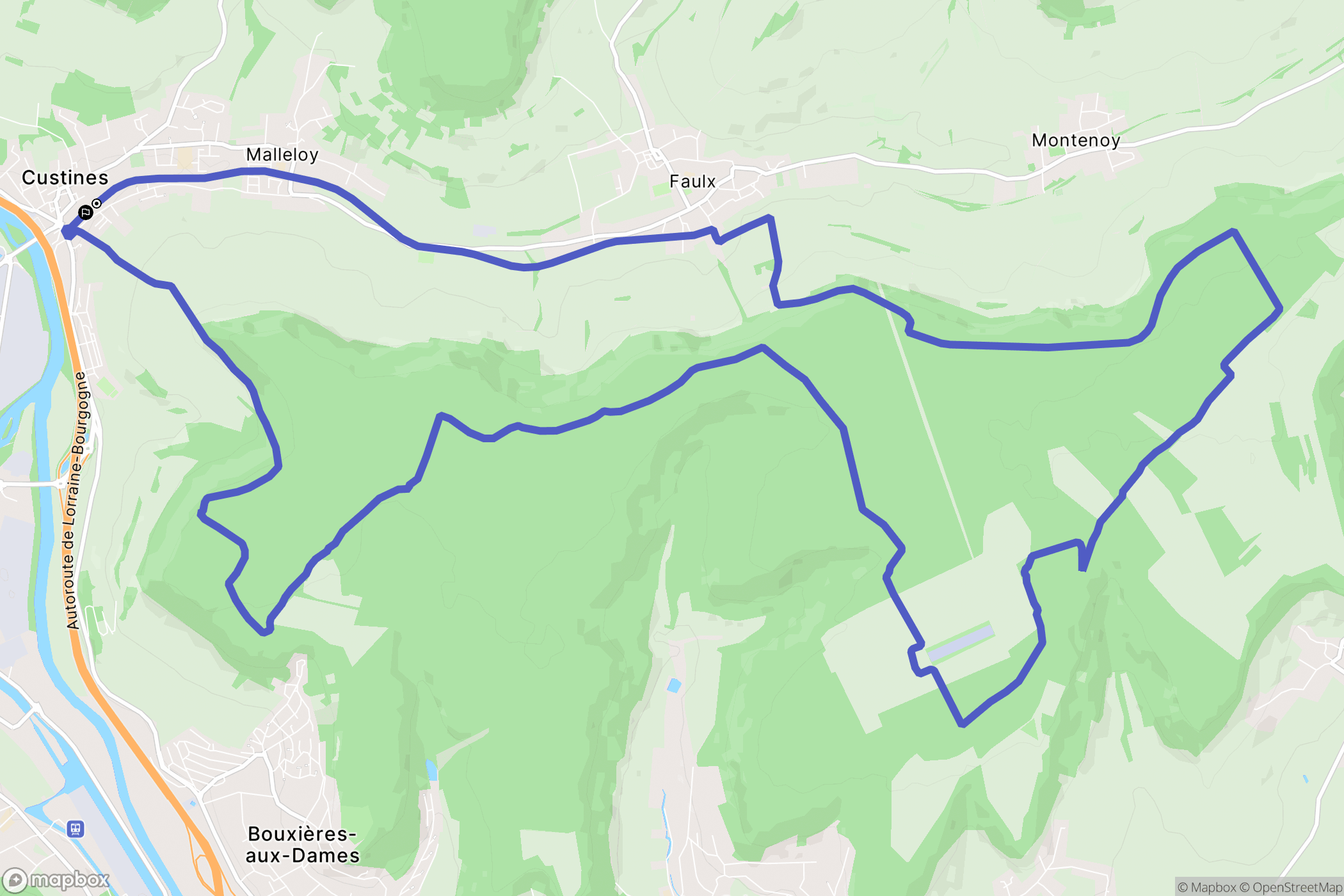 Custines : carte du parcours de randonnée - France