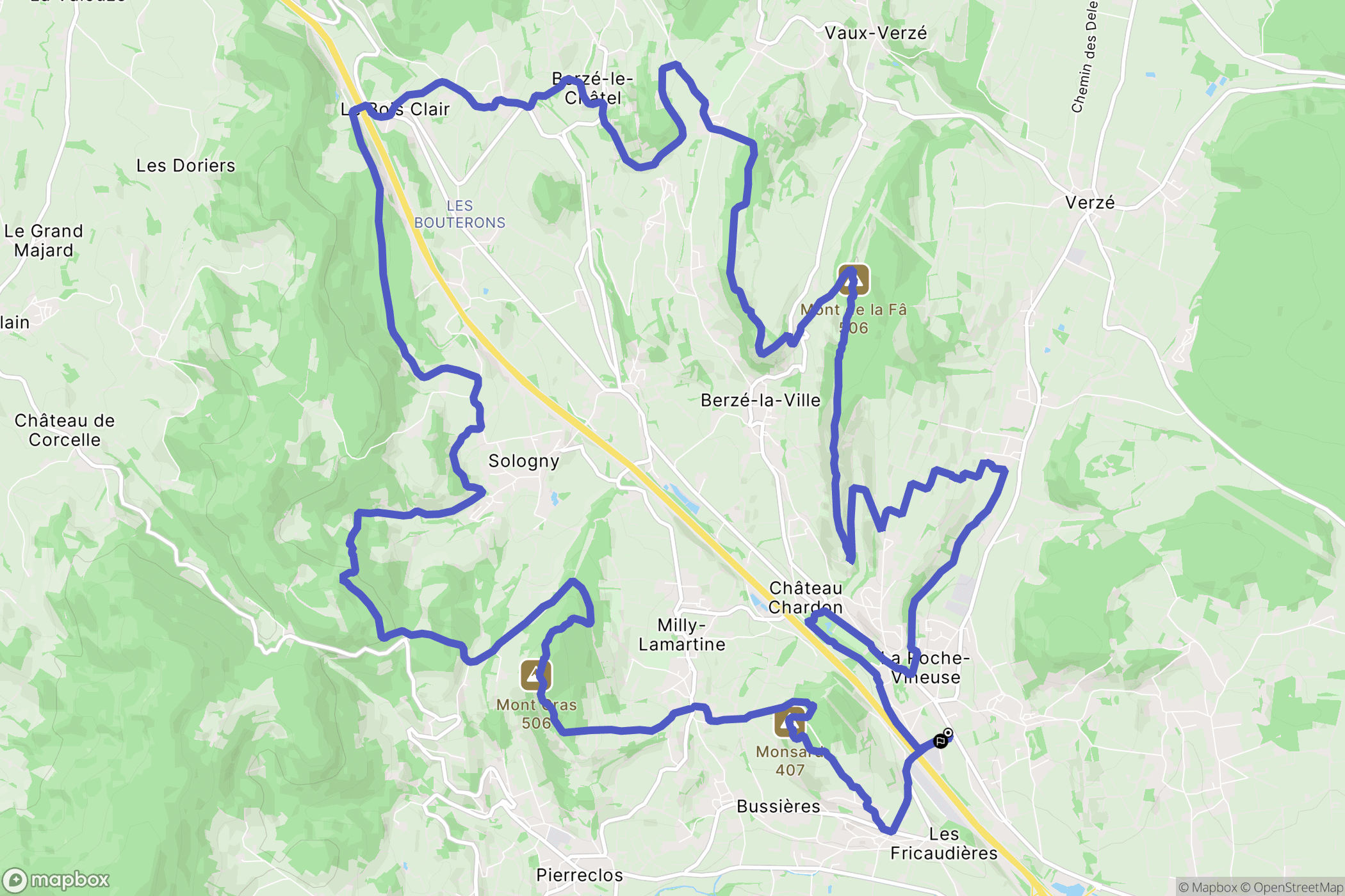 La Roche-Vineuse : carte du parcours de randonnée - France