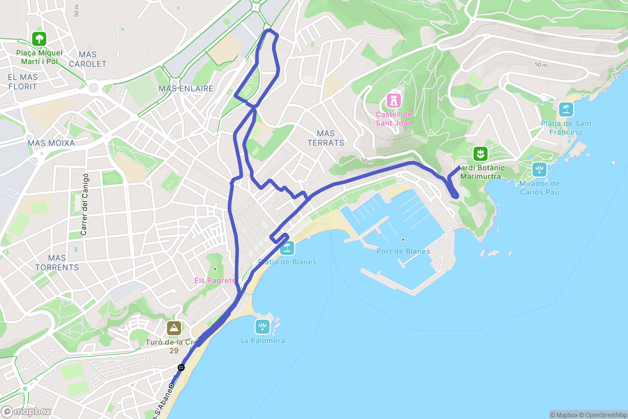 Blanes : carte du parcours de randonnée - Spain