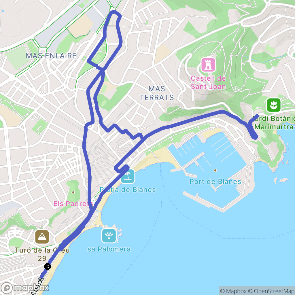 Blanes : carte du parcours de randonnée - Spain