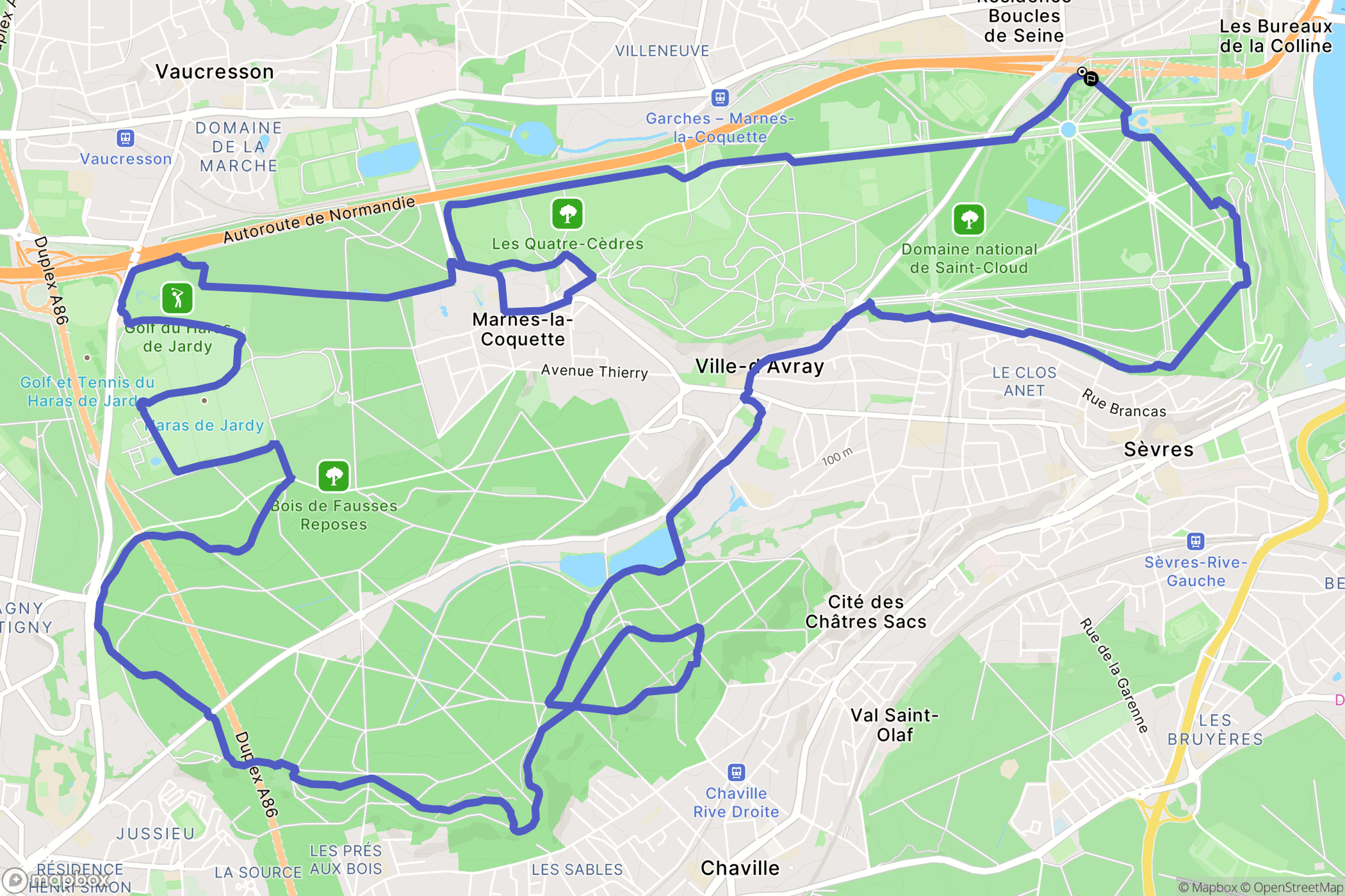 Saint-Cloud : carte du parcours de randonnée - France