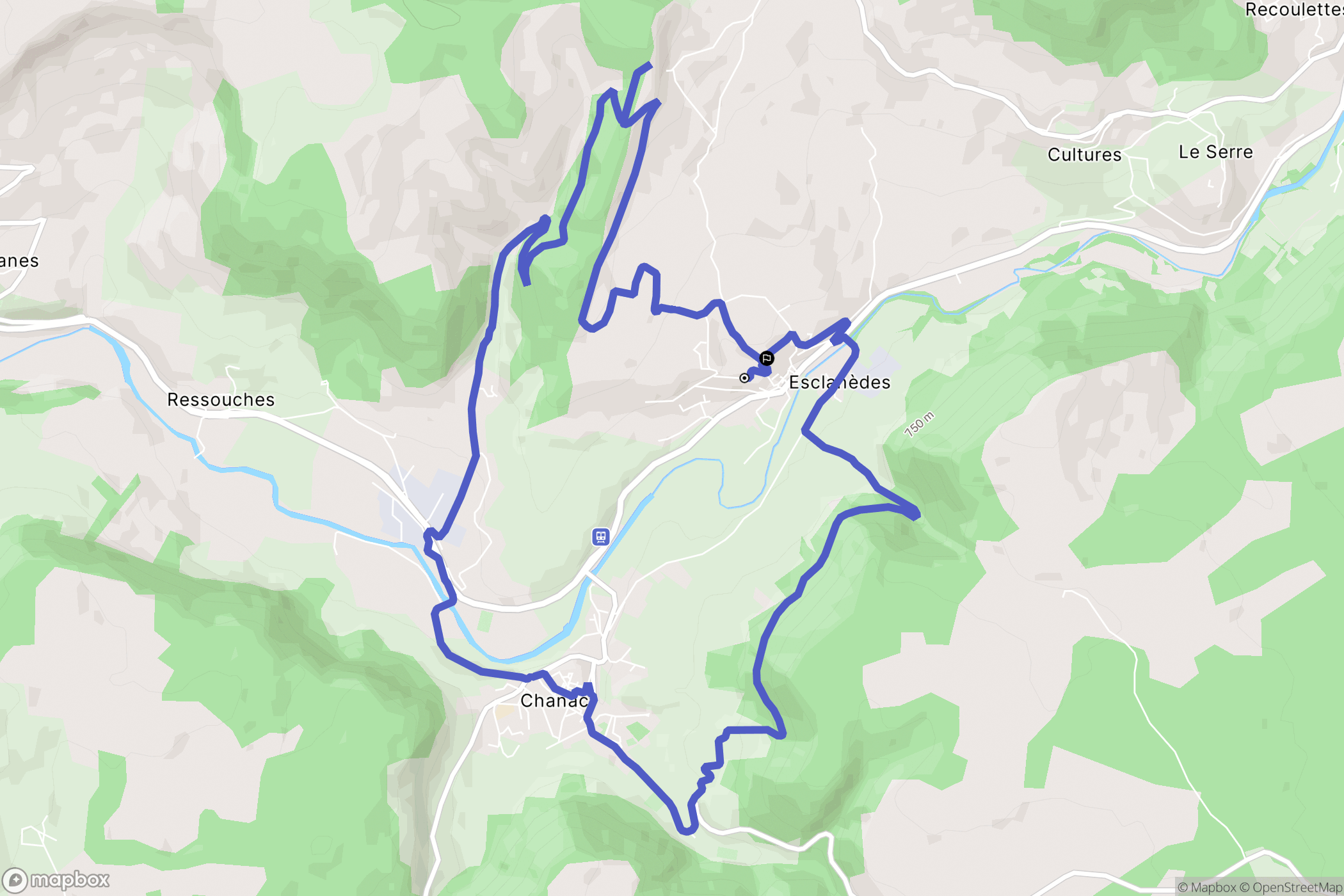 Esclanèdes : carte du parcours de randonnée - France