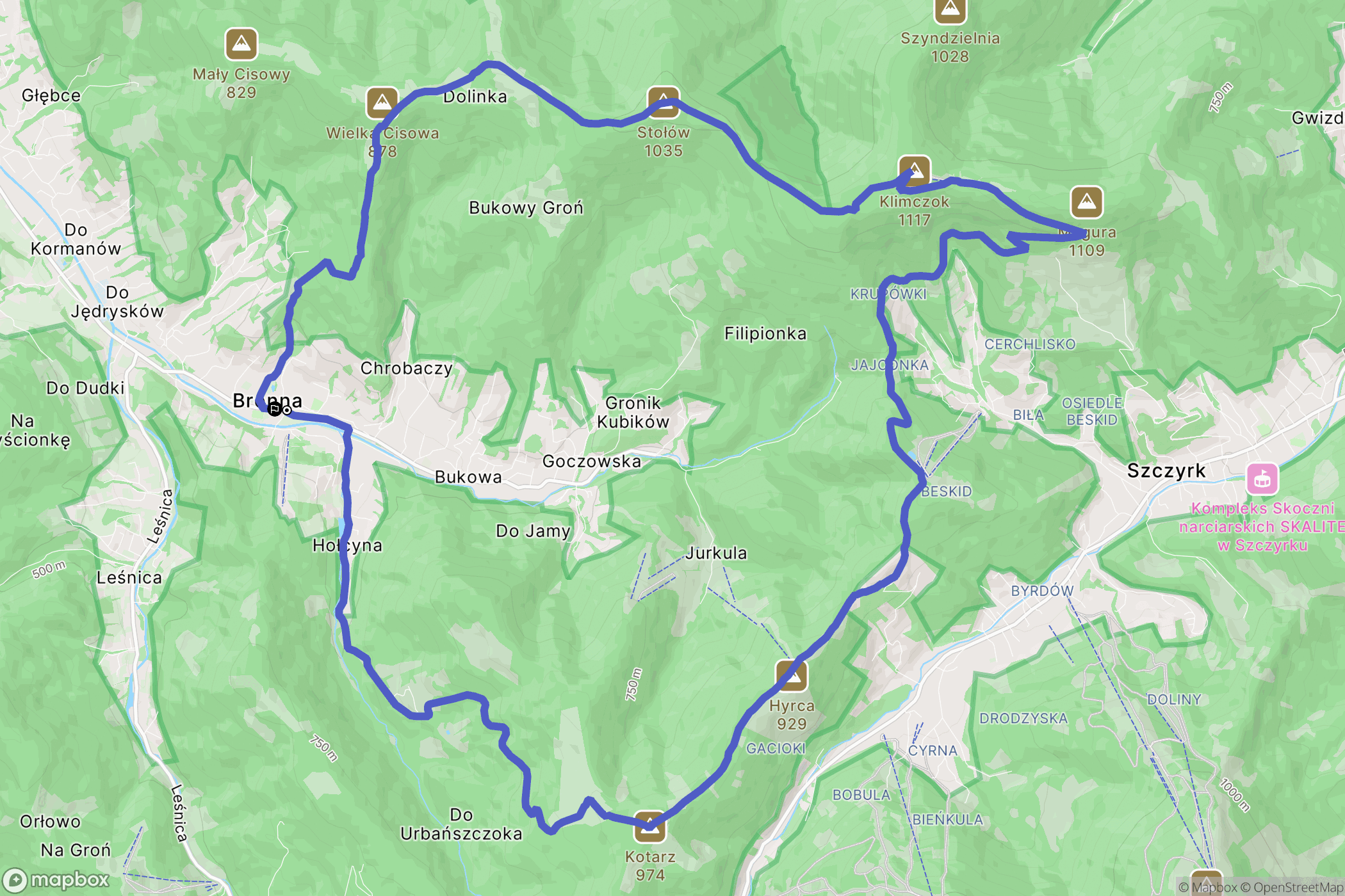 Brenna: mapa trasy - Poland