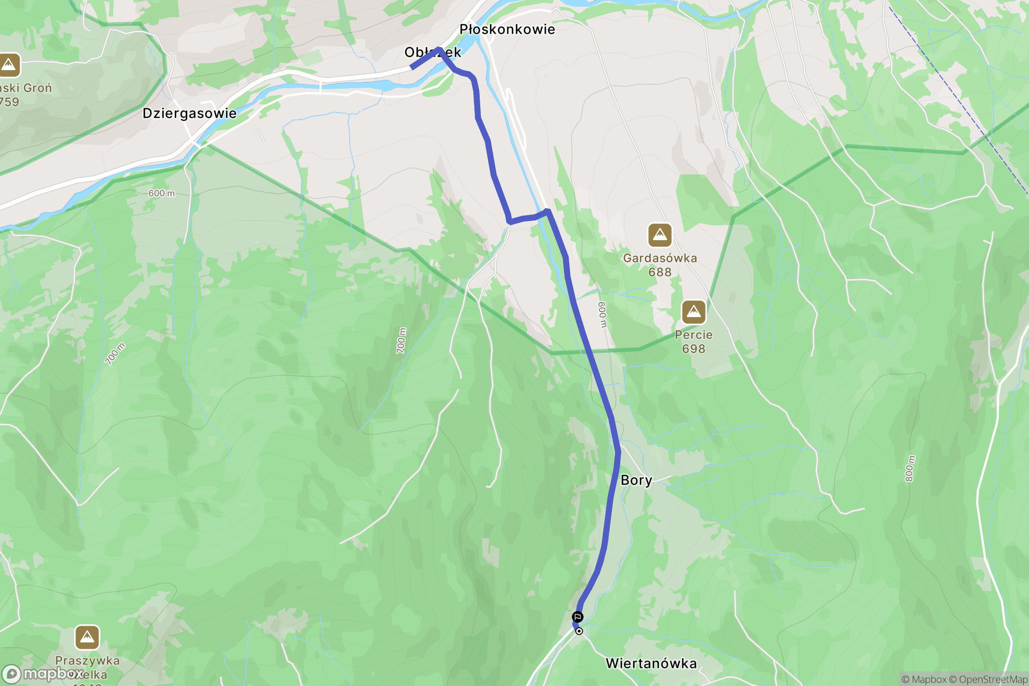 Rycerka Górna: mapa trasy - Poland