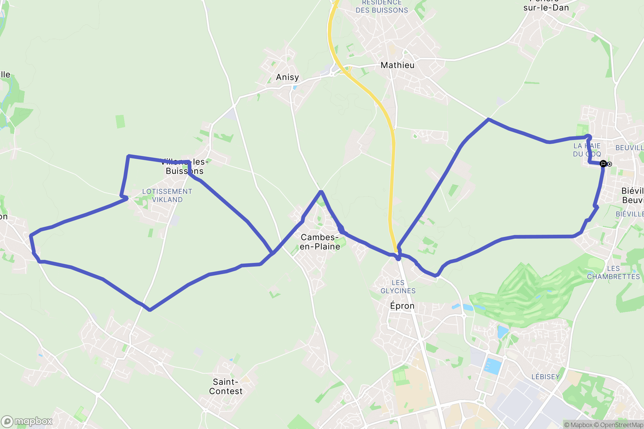 Biéville-Beuville : carte du parcours de randonnée - France