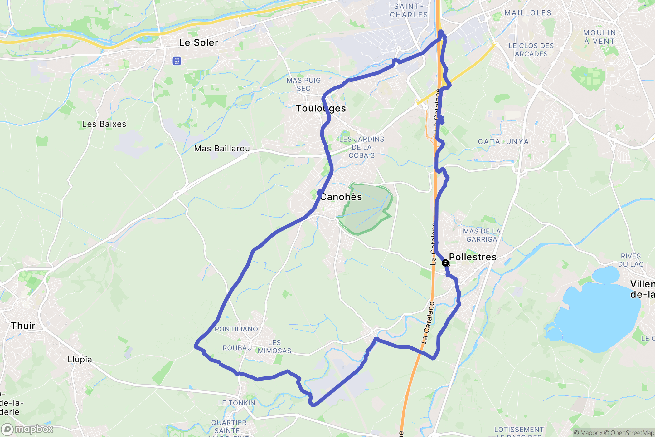 Pollestres : carte du parcours de randonnée - France
