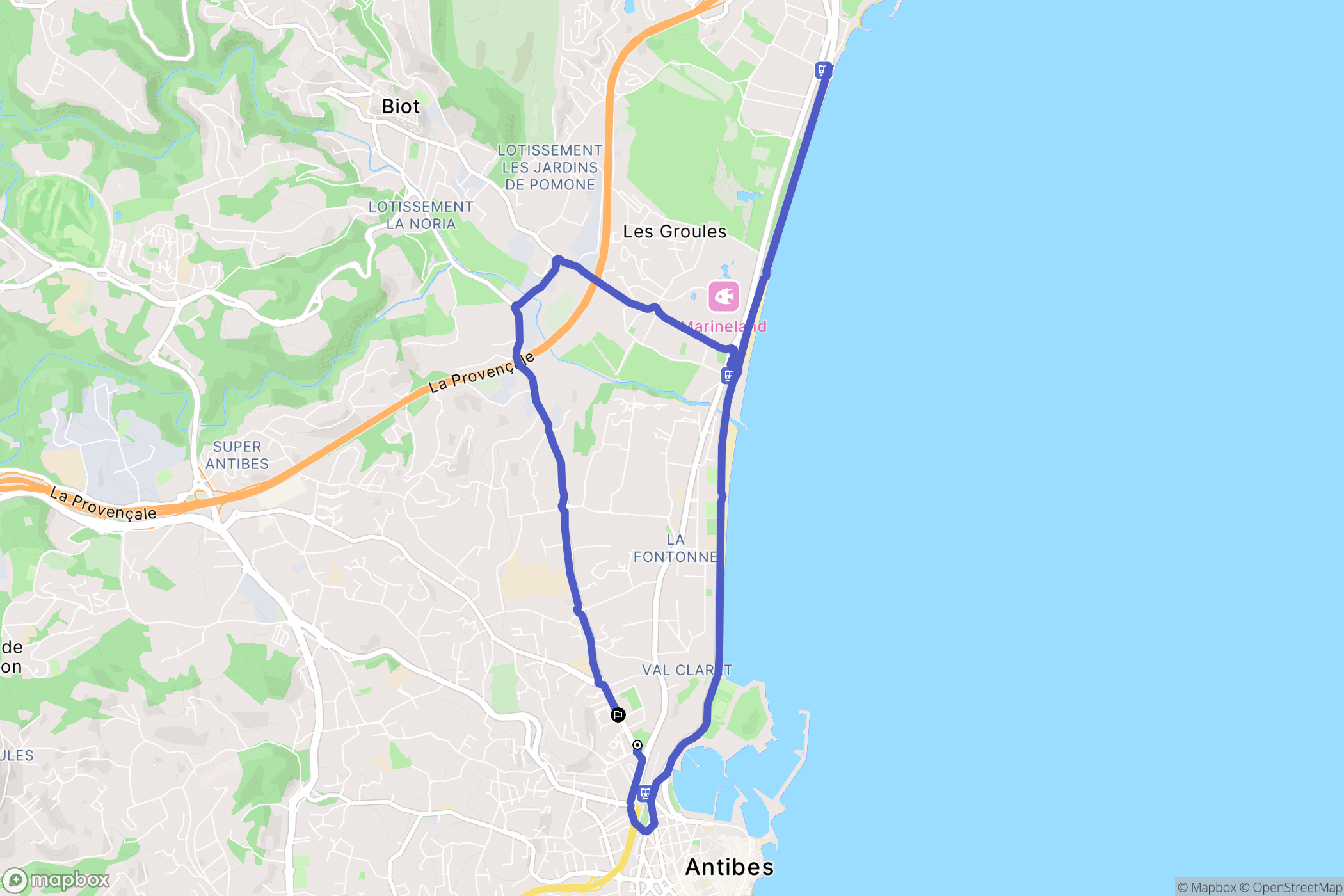 Antibes : carte du parcours de randonnée - France