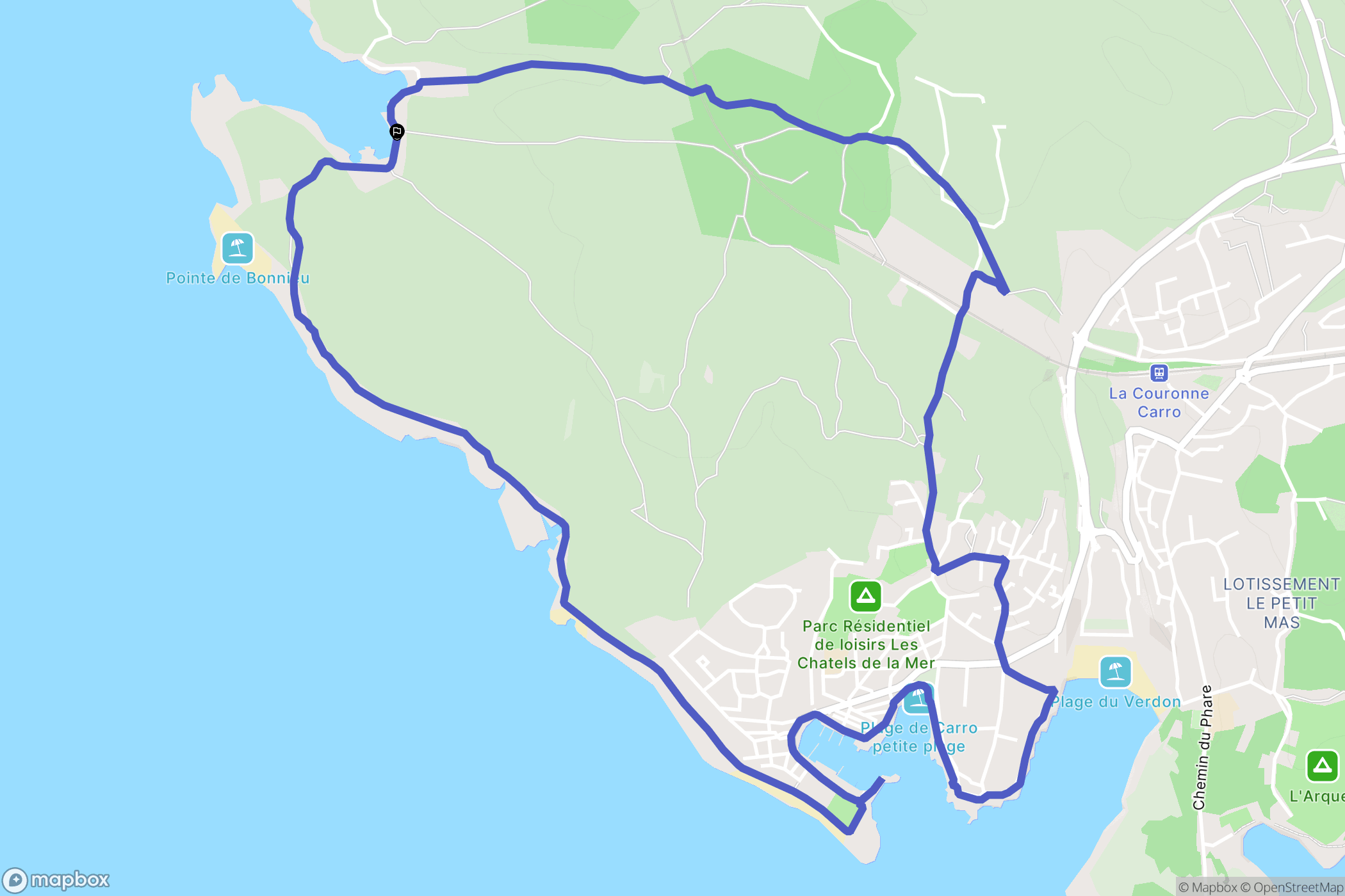 Martigues : carte du parcours de randonnée - France