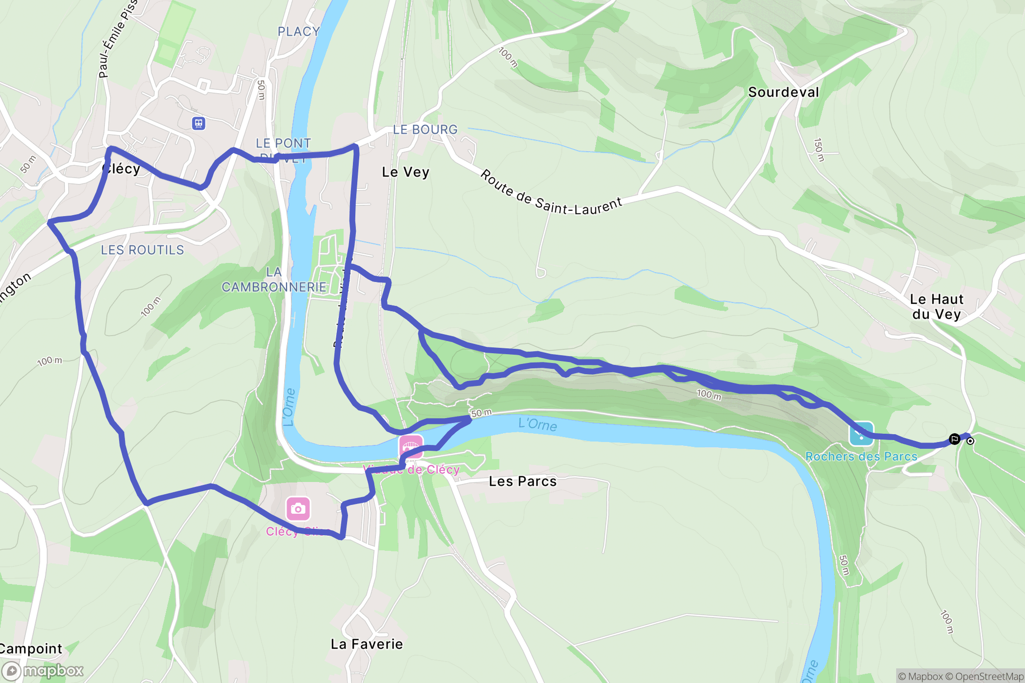 Le Vey : carte du parcours de randonnée - France