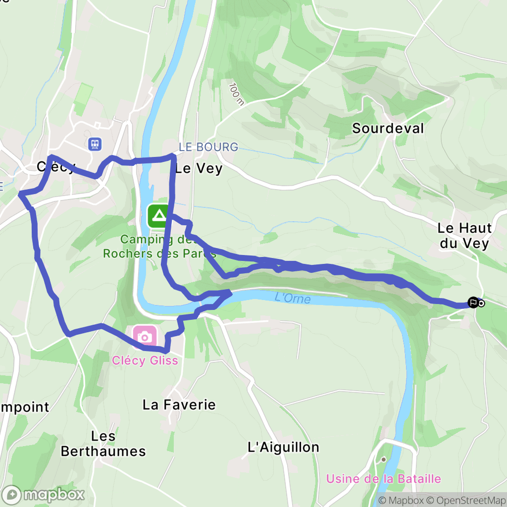 Le Vey : carte du parcours de randonnée - France