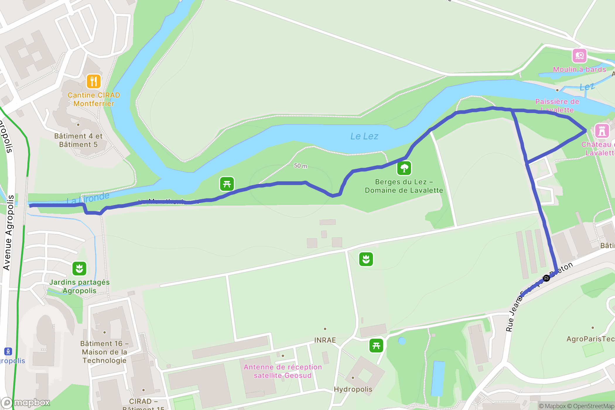 Montpellier : carte du parcours de randonnée - France