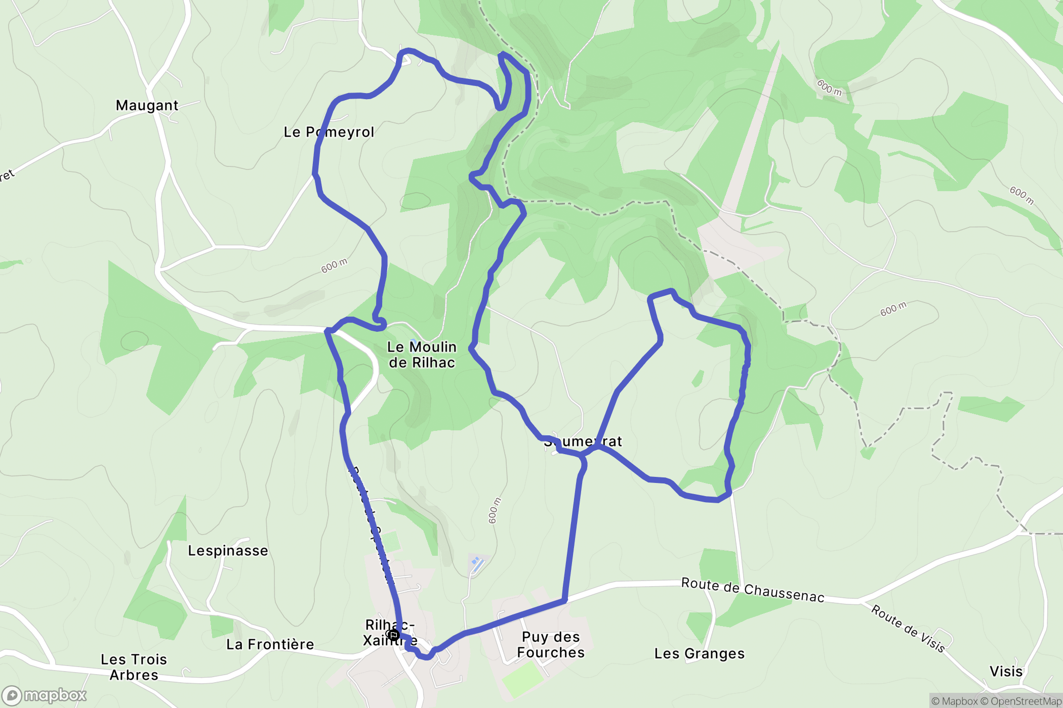 Rilhac-Xaintrie : carte du parcours de randonnée - France
