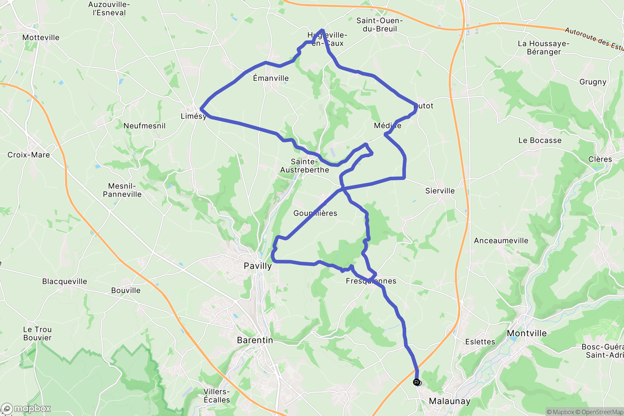 Malaunay : carte du parcours de randonnée - France