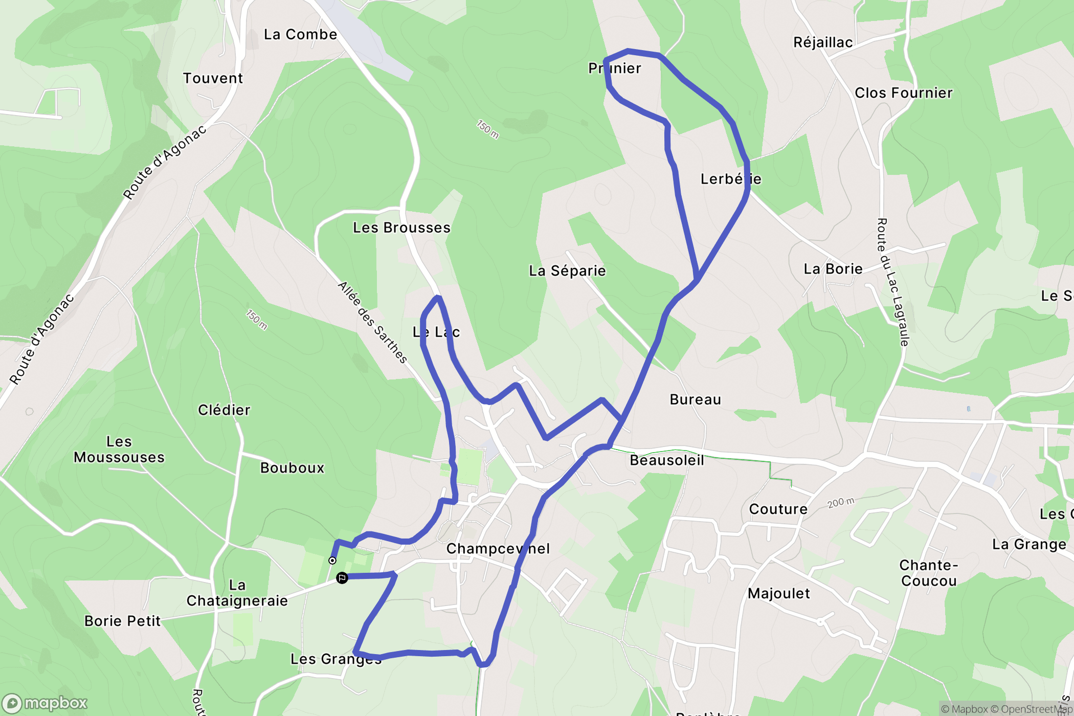 Champcevinel : carte du parcours de randonnée - France