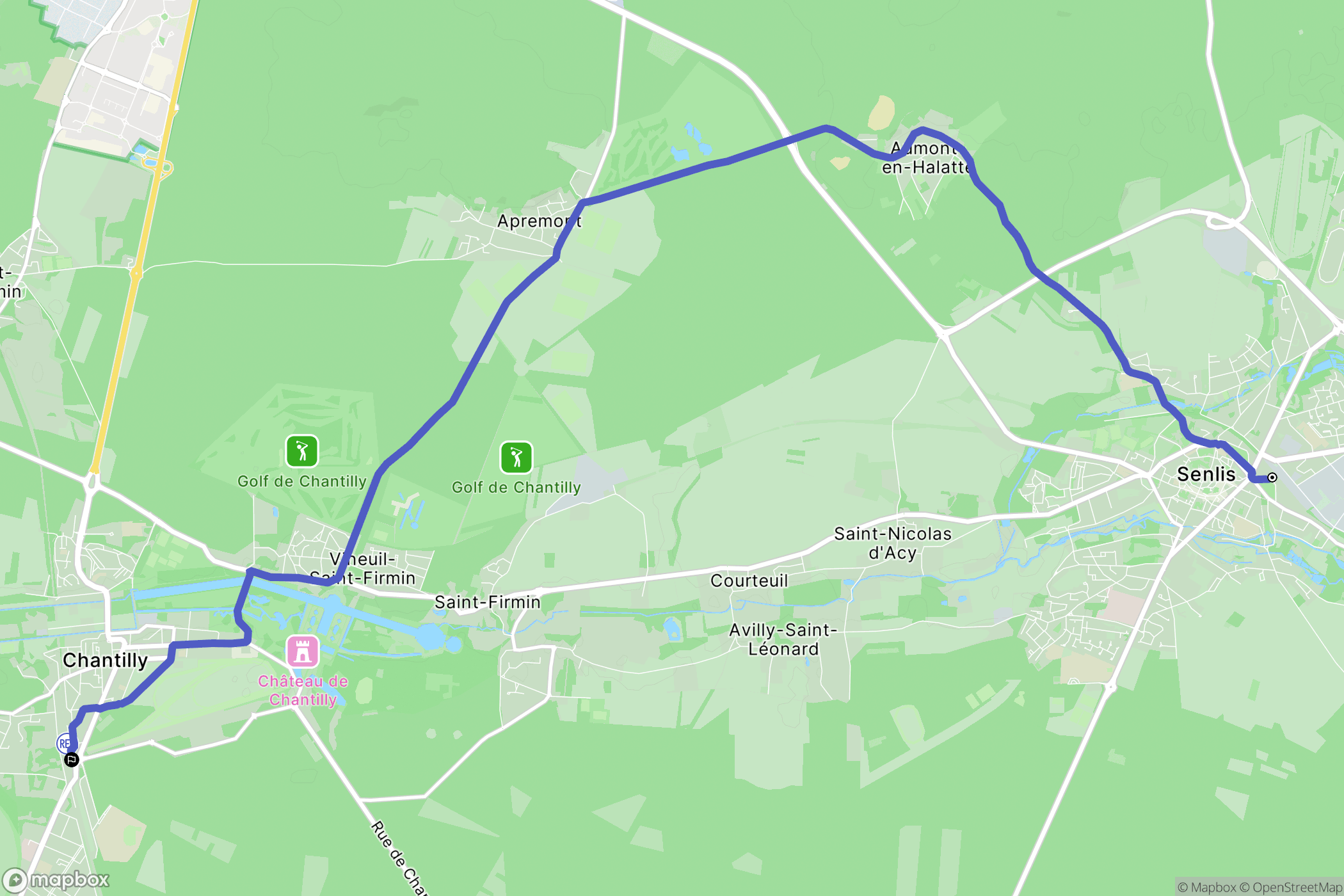 Senlis : carte du parcours de randonnée - France