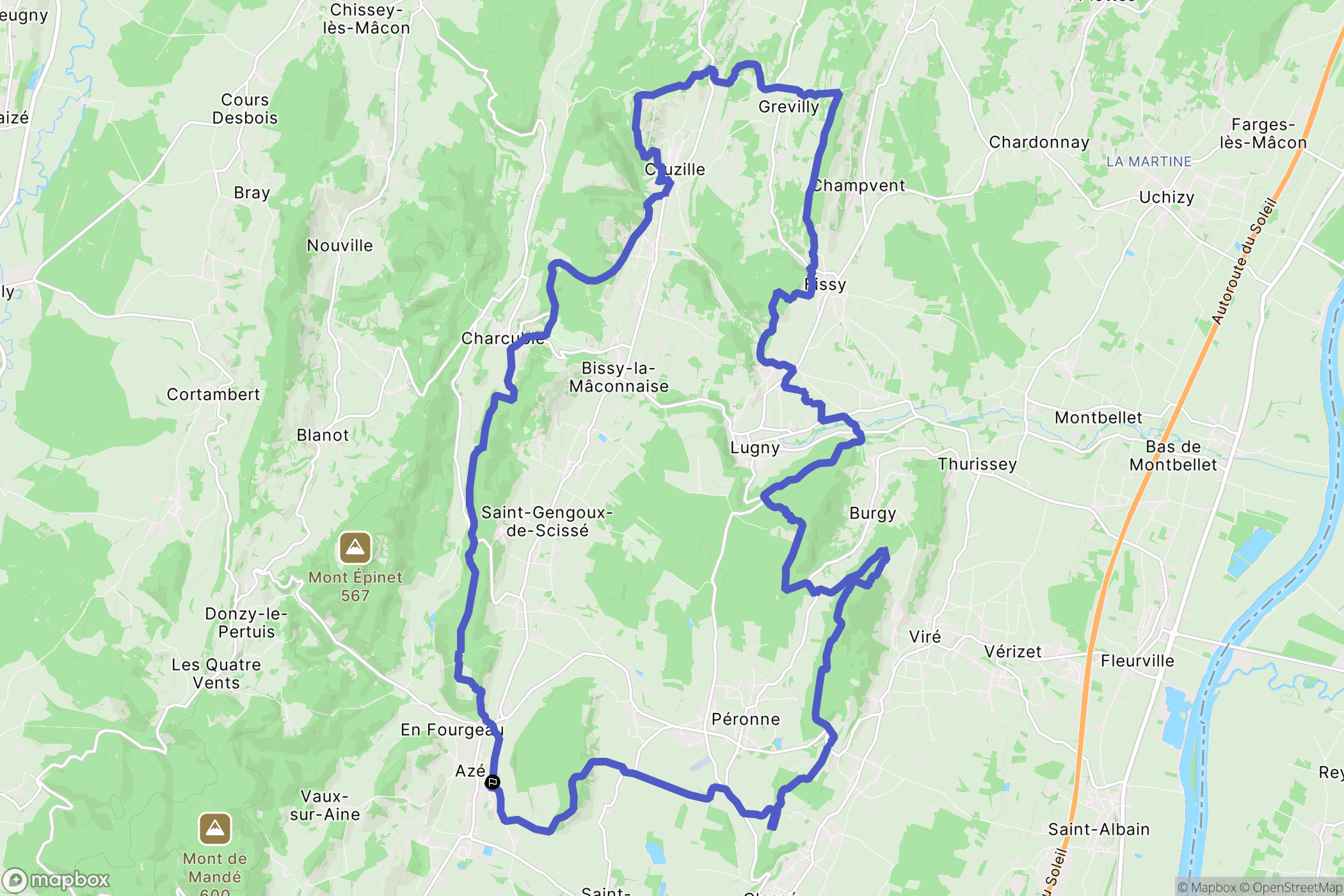 Azé : carte du parcours de randonnée - France