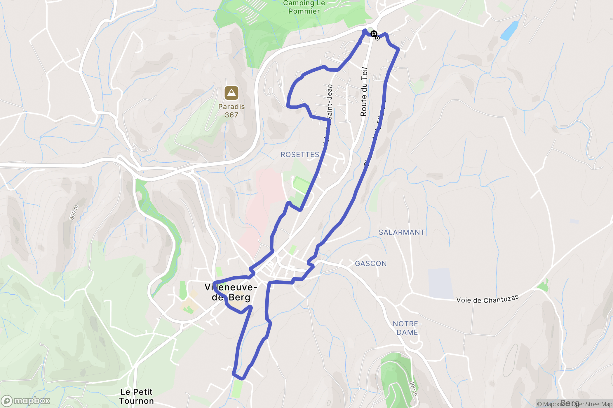 Villeneuve-de-Berg : carte du parcours de randonnée - France