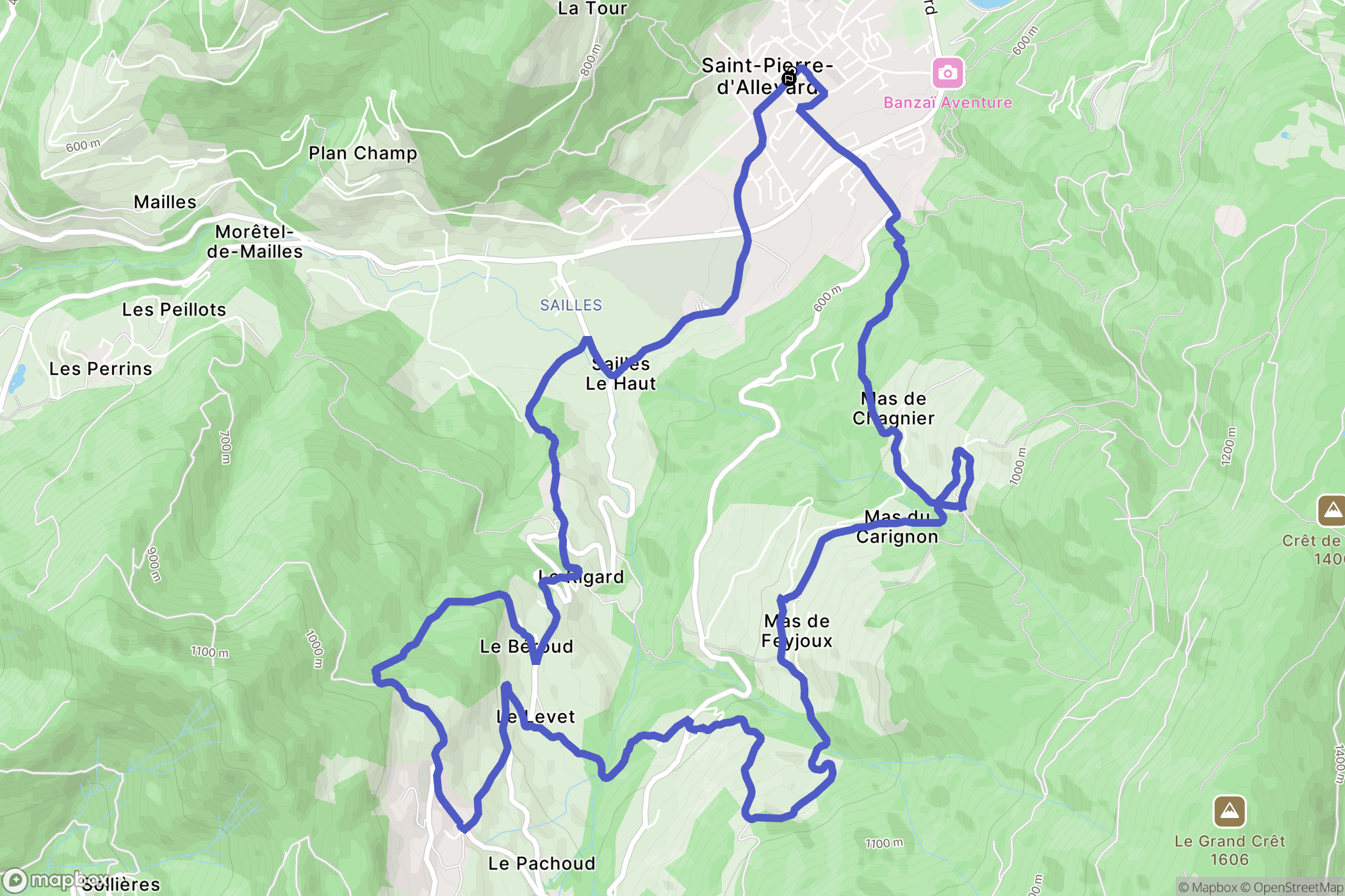 Crêts en Belledonne : carte du parcours de randonnée - France