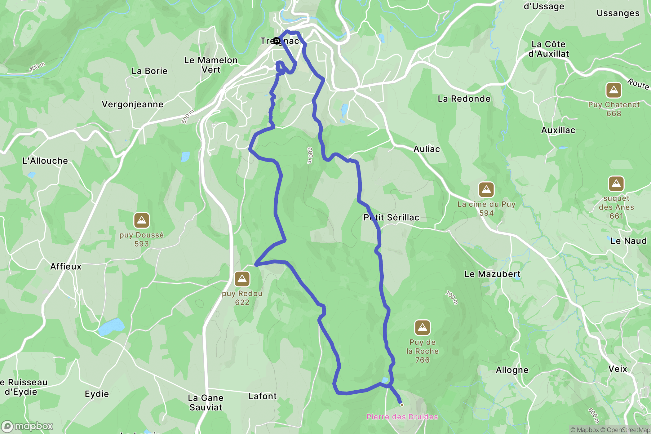 Treignac : carte du parcours de randonnée - France