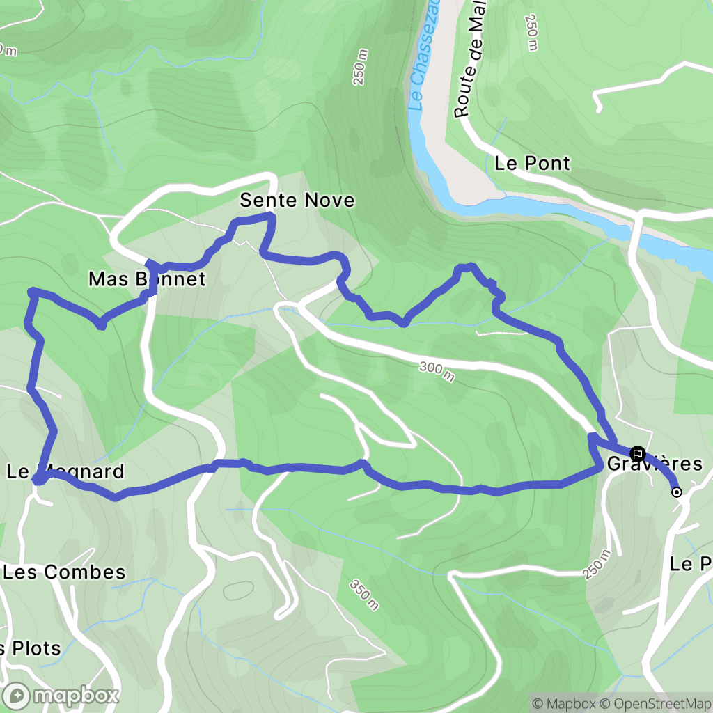 Gravières : carte du parcours de randonnée - France