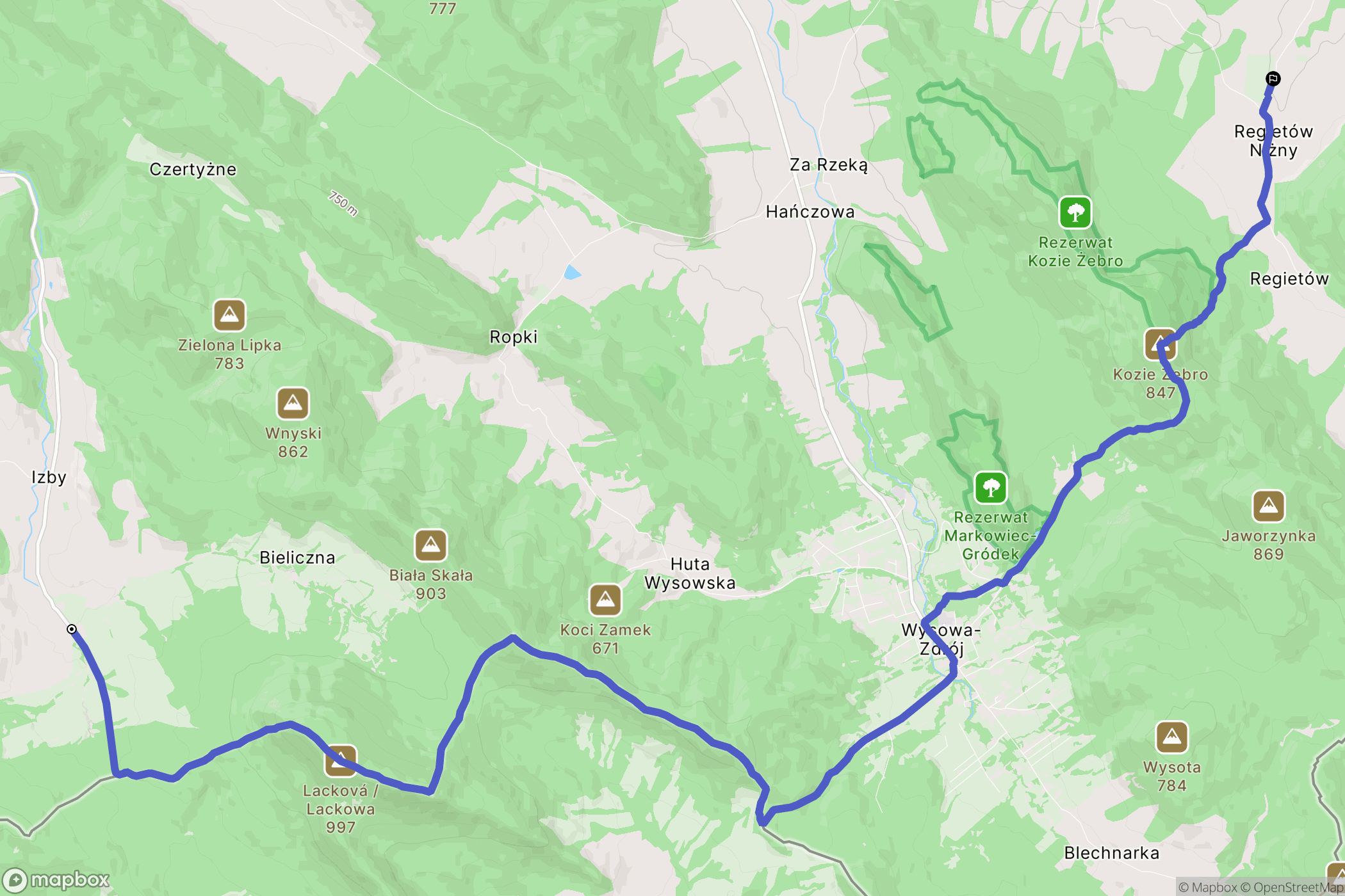 Izby: mapa trasy - Poland