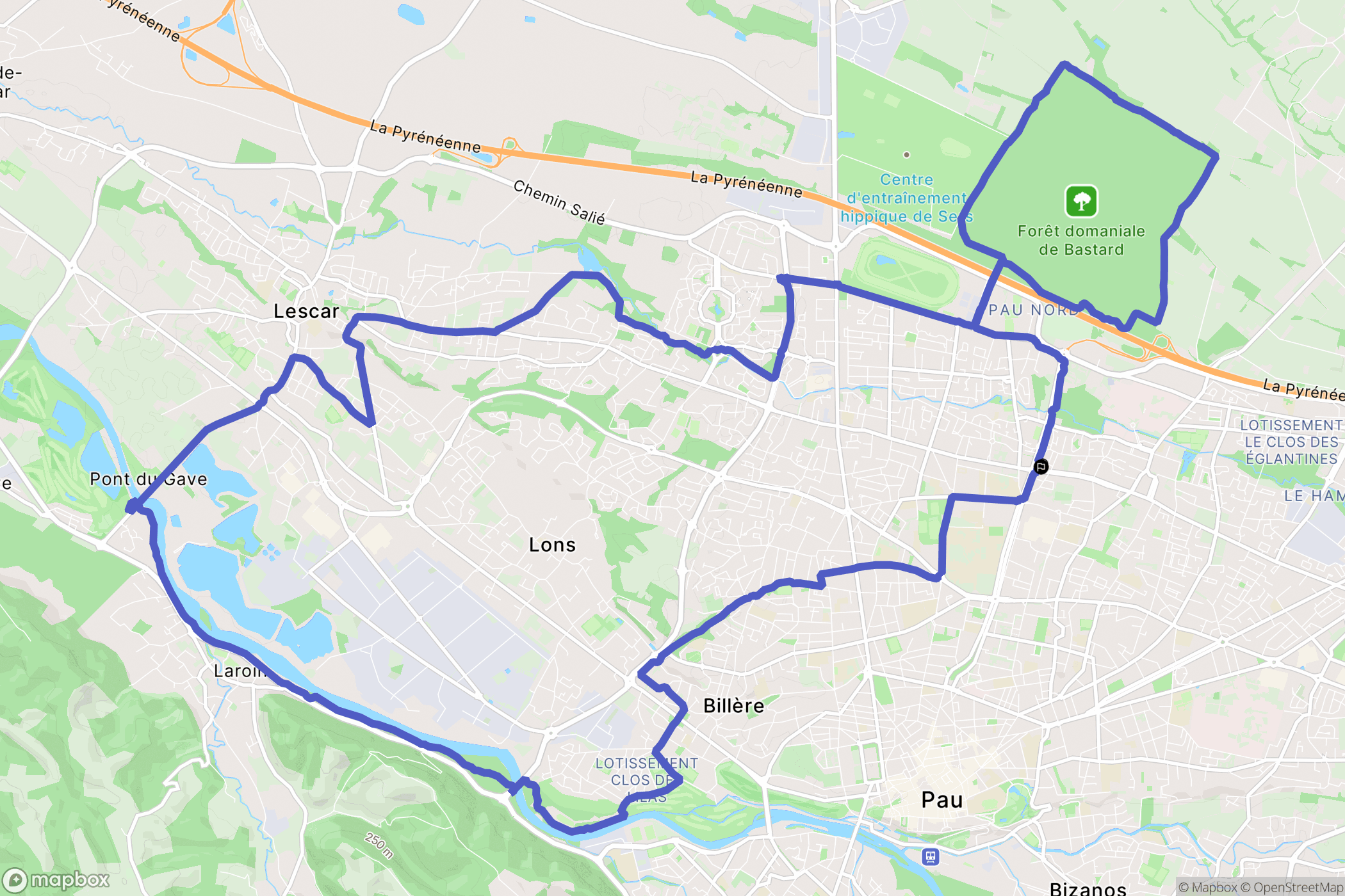 Pau : carte du parcours de randonnée - France