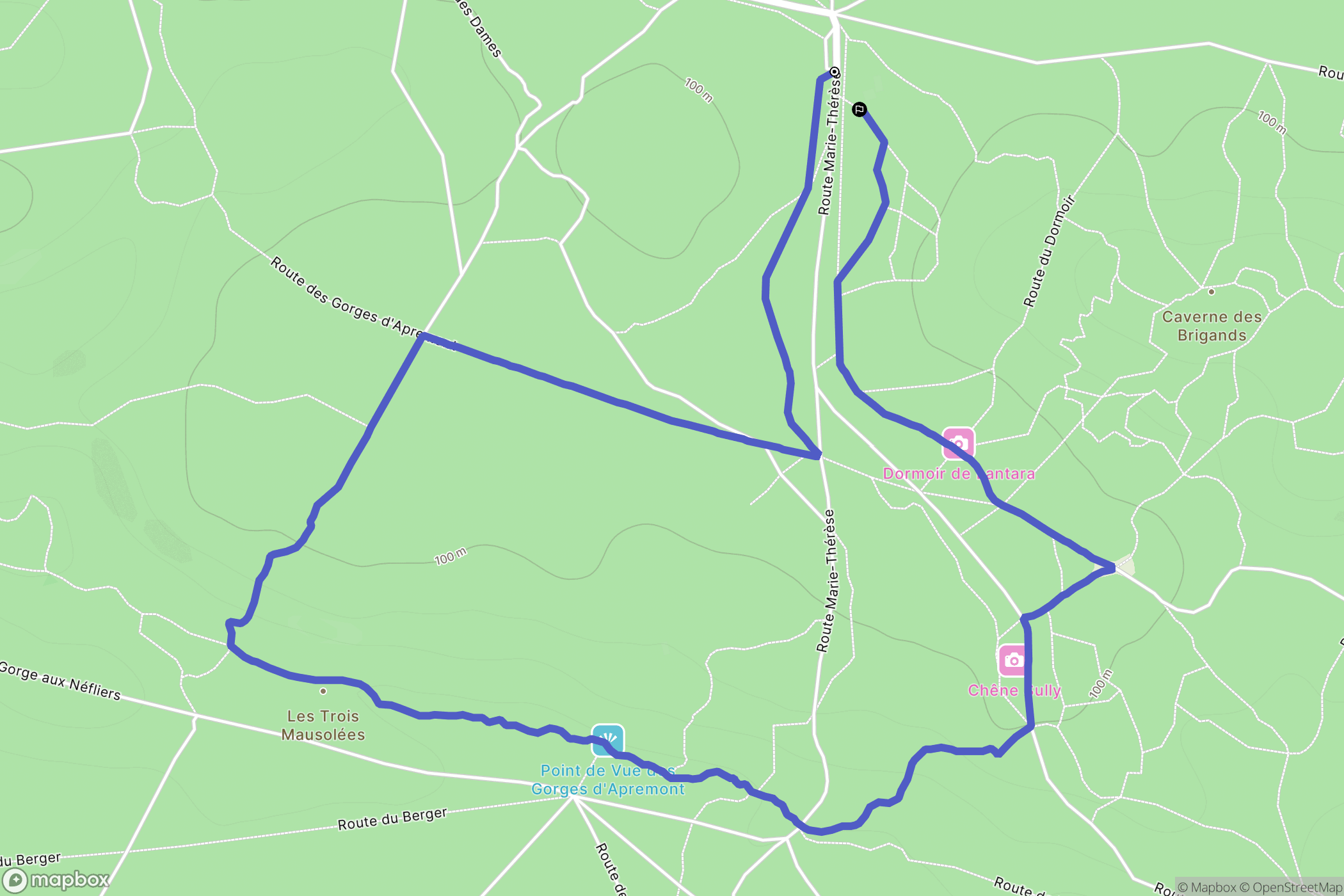 Fontainebleau : carte du parcours de randonnée - France