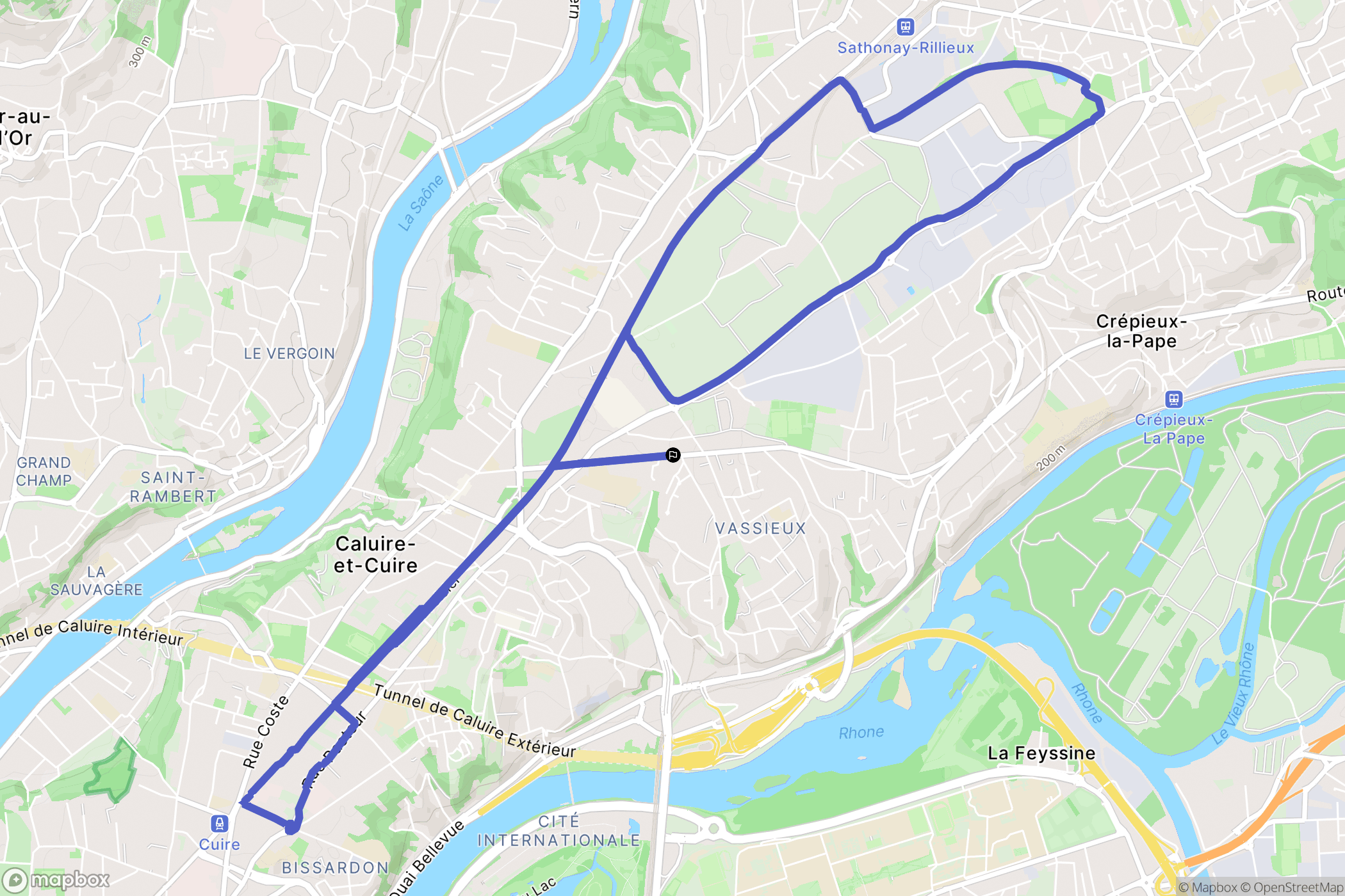 Caluire-et-Cuire : carte du parcours de randonnée - France