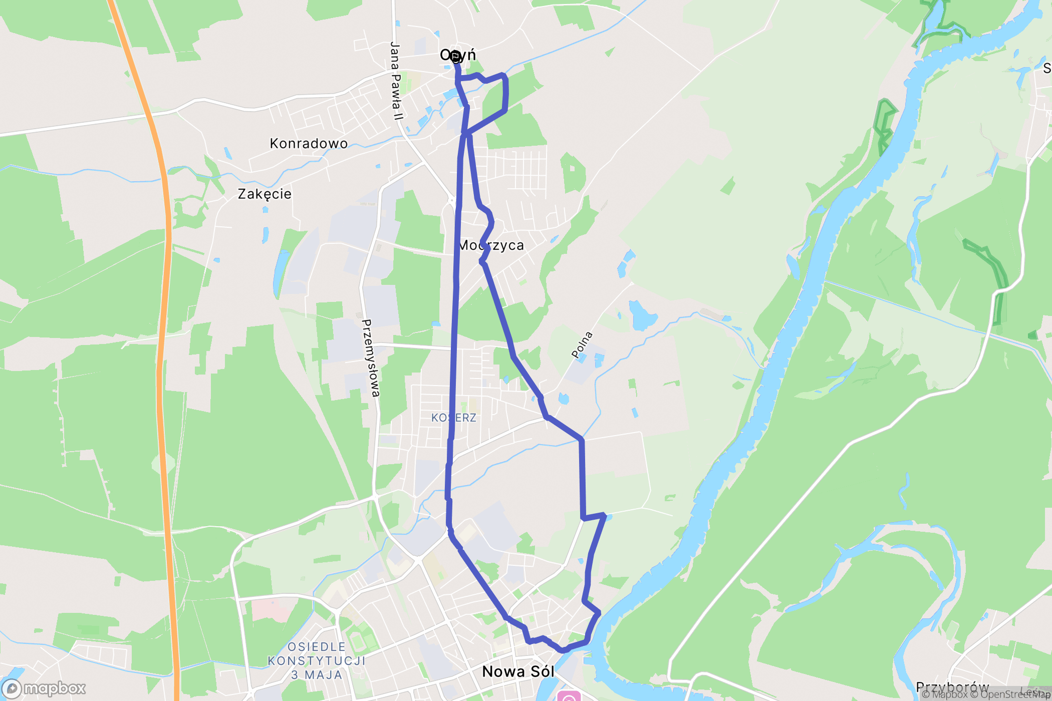 Otyń: mapa trasy - Poland