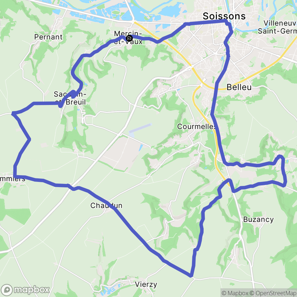 Mercin-et-Vaux : carte du parcours de randonnée - France