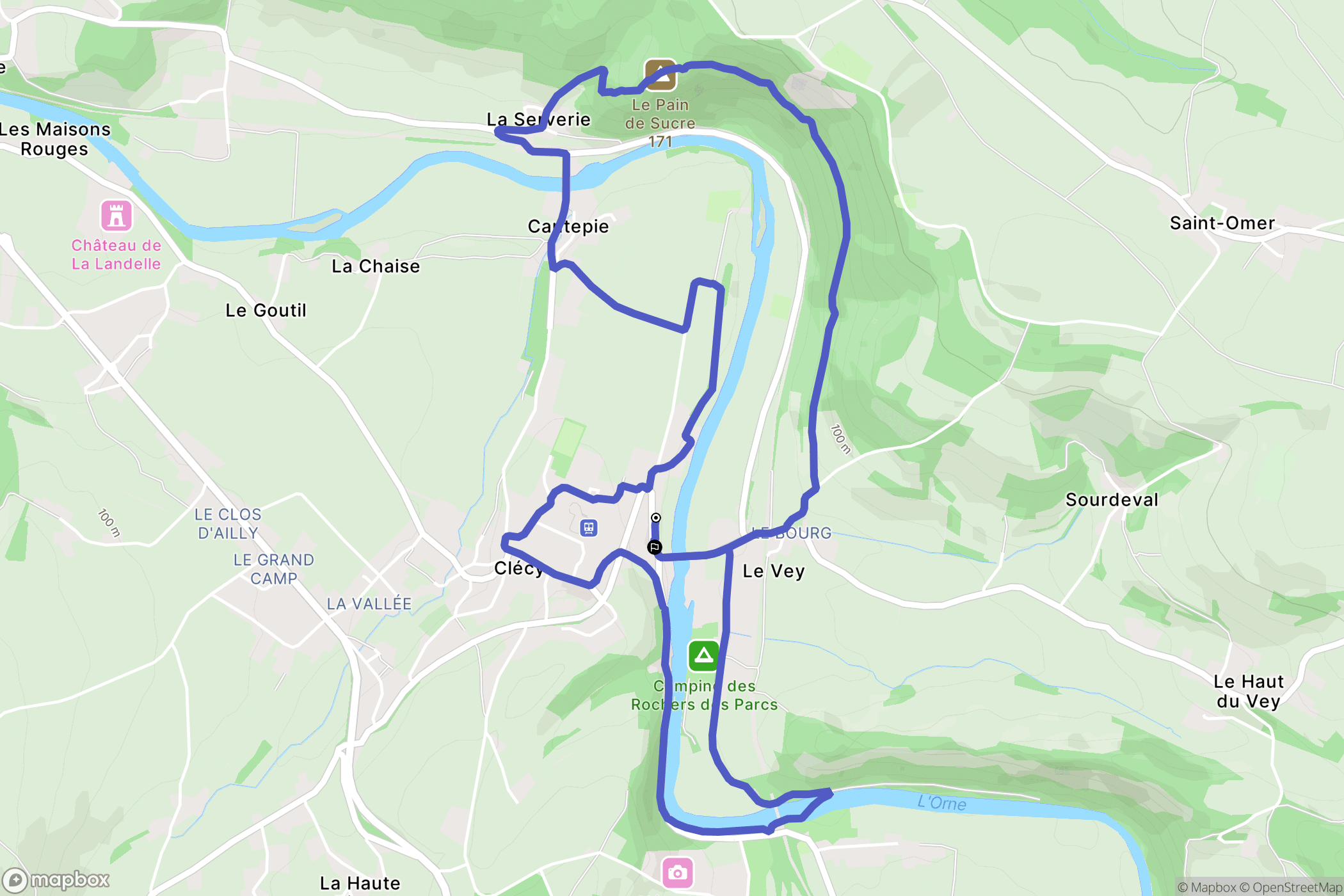 Clécy : carte du parcours de randonnée - France