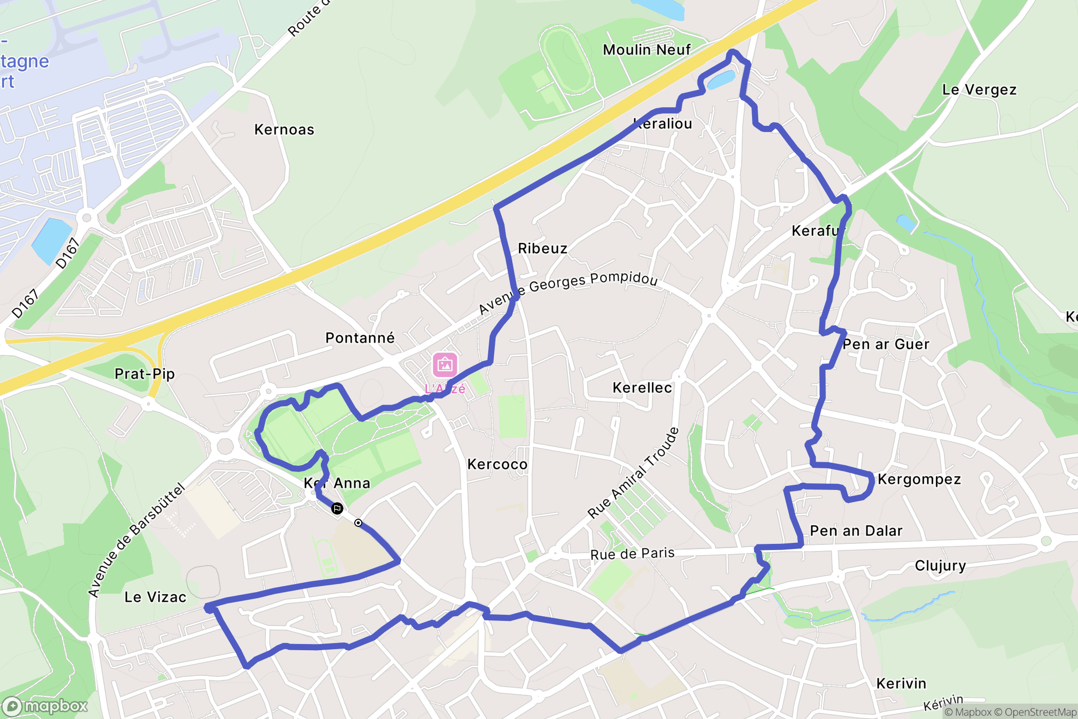 Guipavas : carte du parcours de randonnée - France