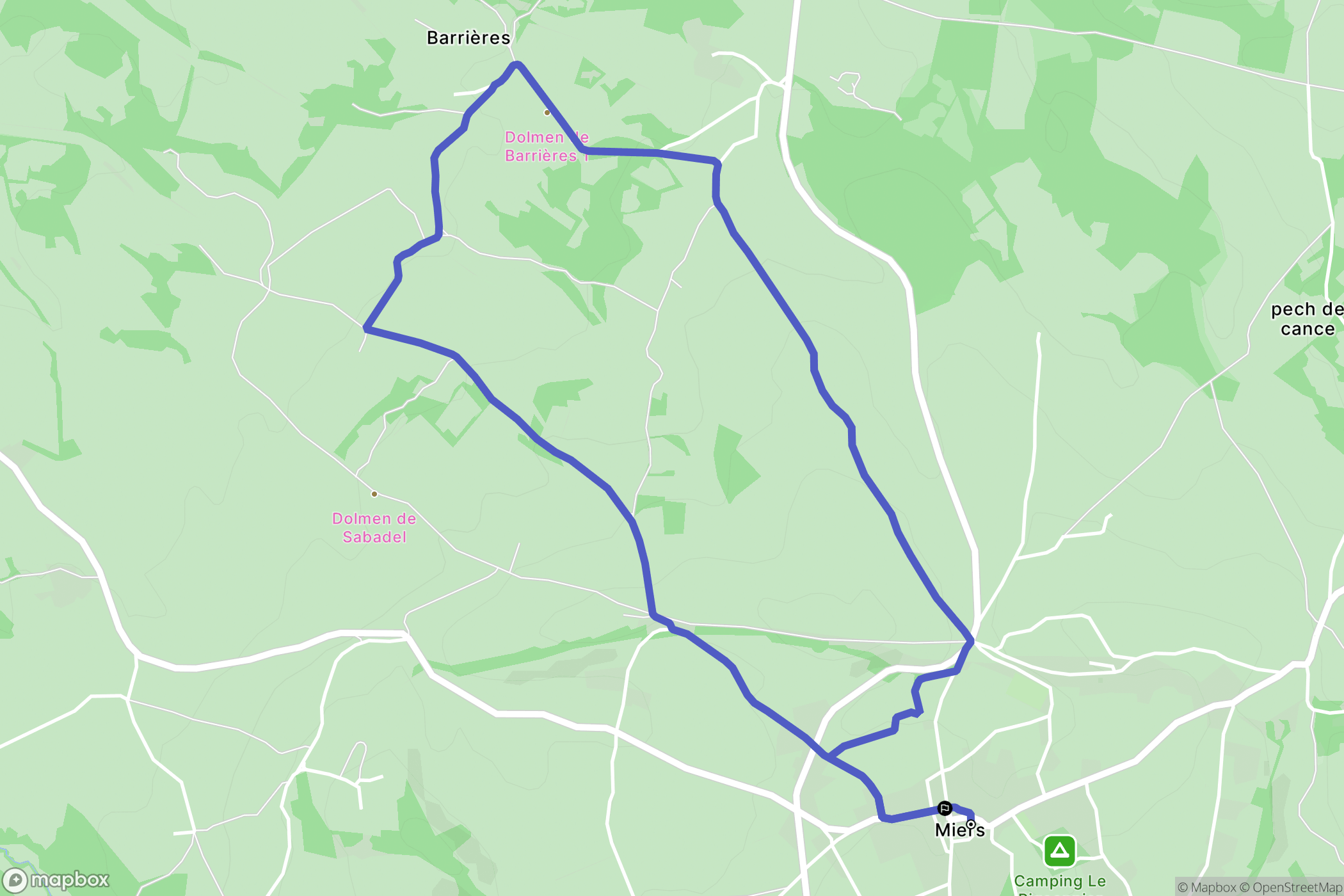 Miers : carte du parcours de randonnée - France