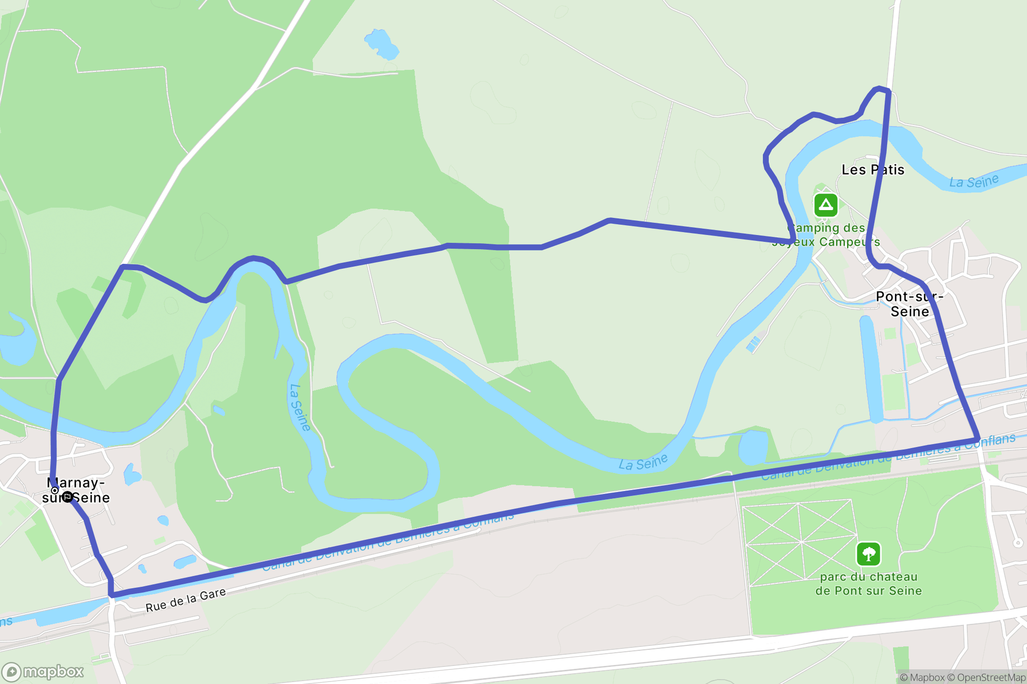 Marnay-sur-Seine : carte du parcours de randonnée - France