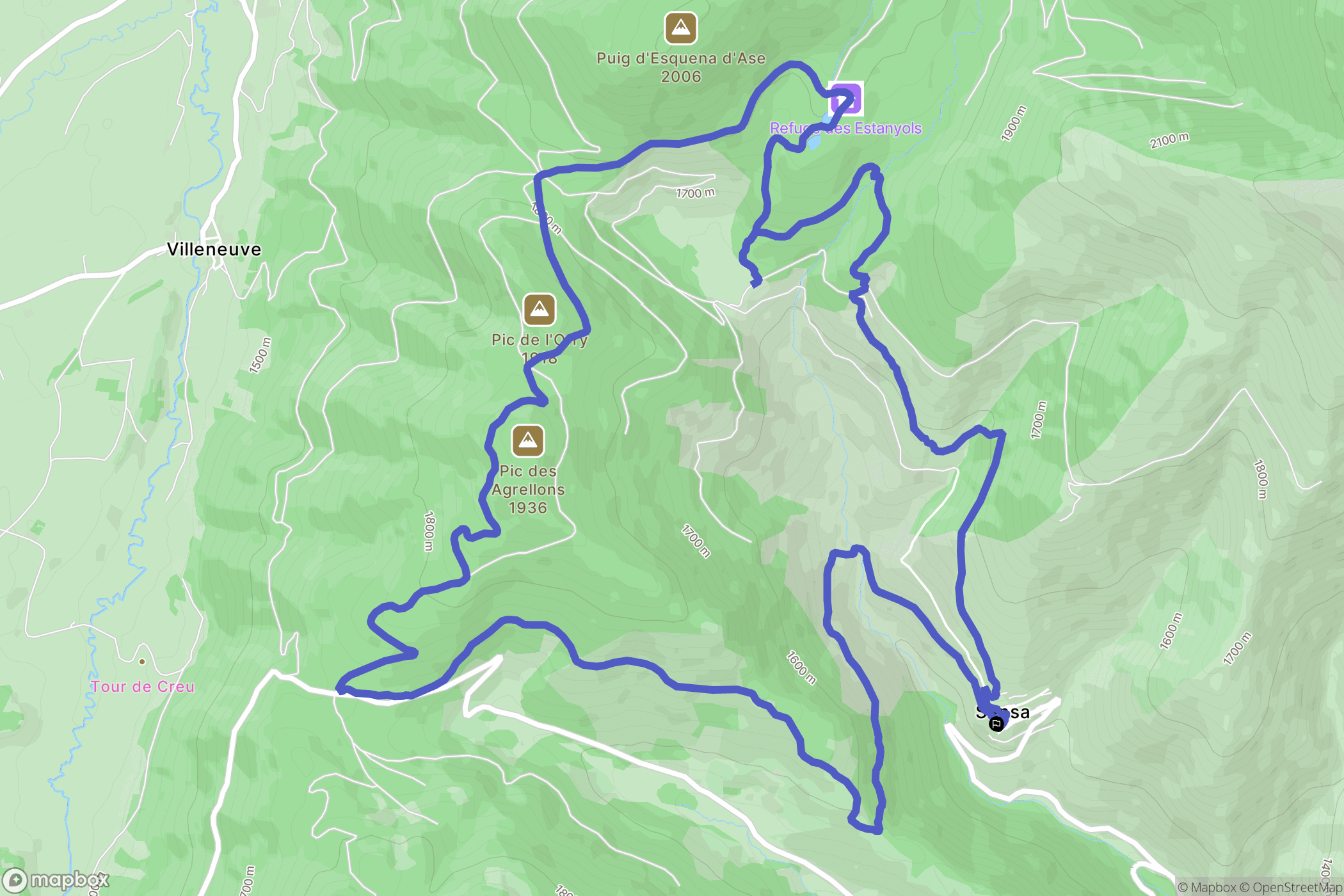 Sansa : carte du parcours de randonnée - France