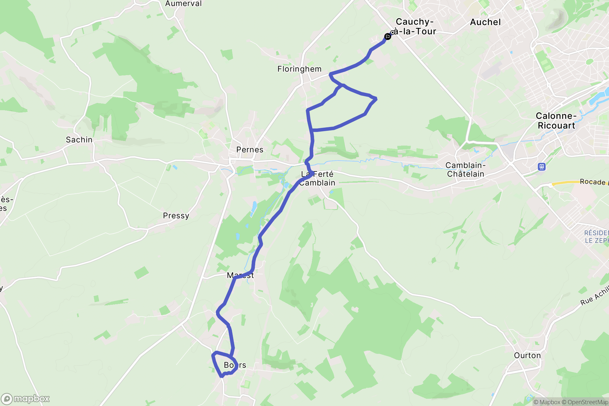 Cauchy-à-la-Tour : carte du parcours de randonnée - France