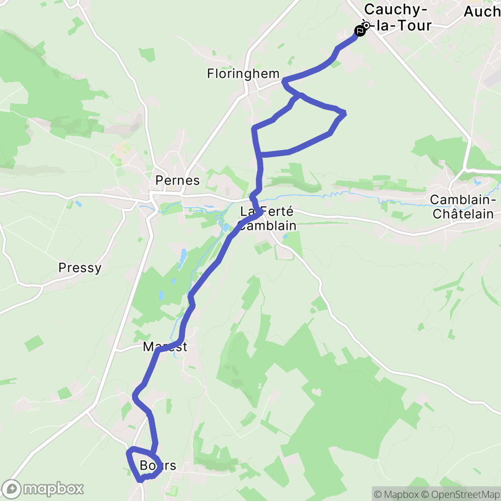 Cauchy-à-la-Tour : carte du parcours de randonnée - France