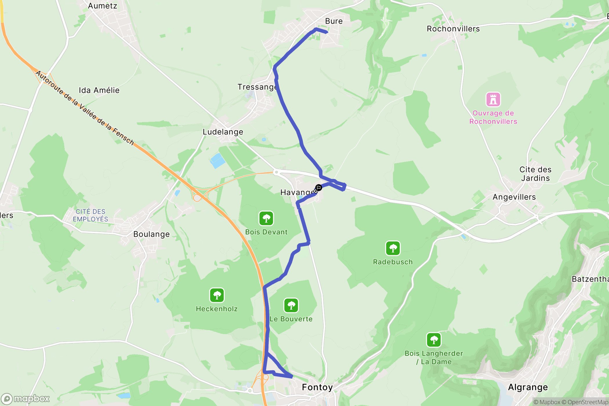 Havange : carte du parcours de randonnée - France