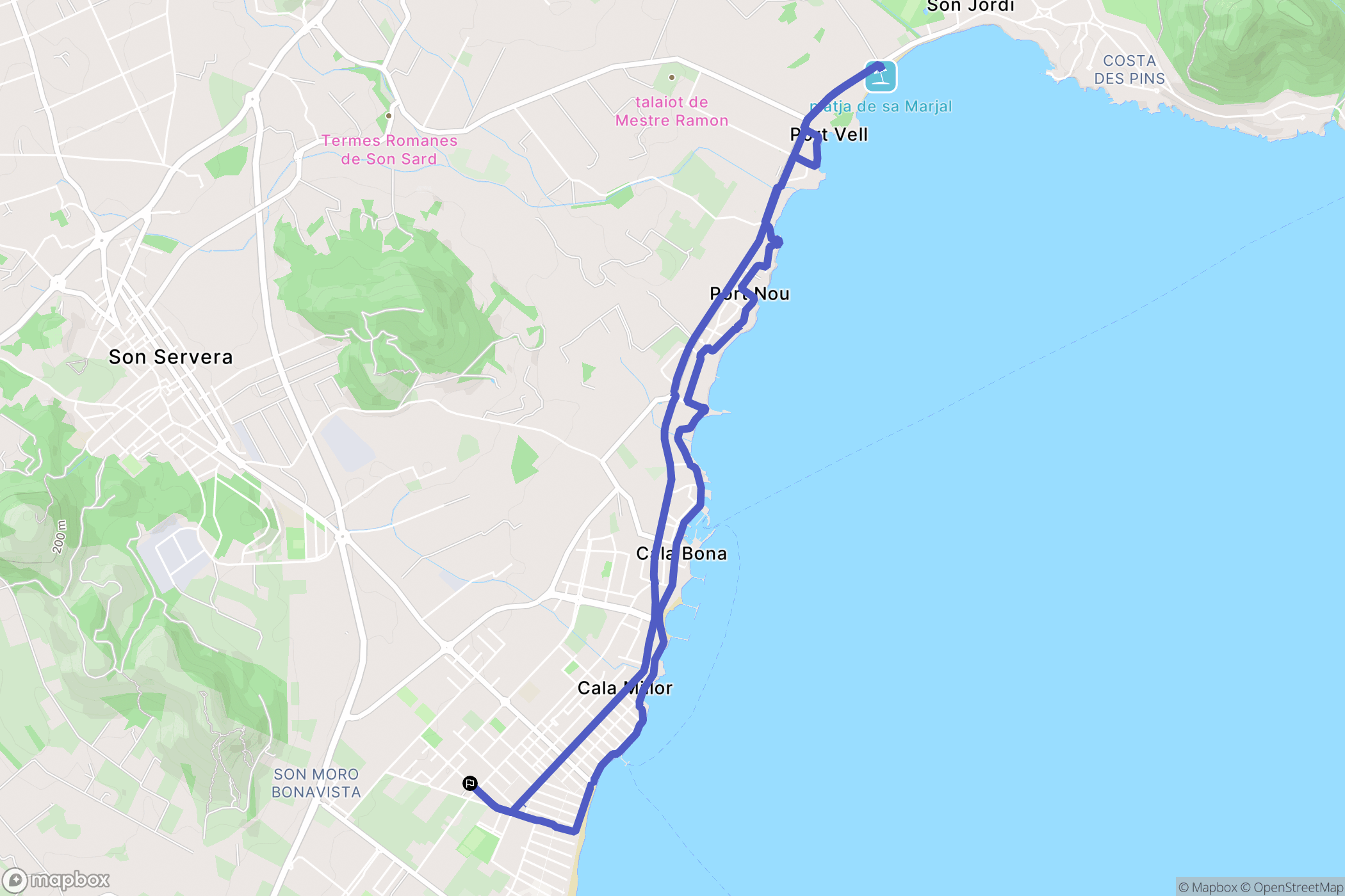 Cala Millor : carte du parcours de randonnée - Spain