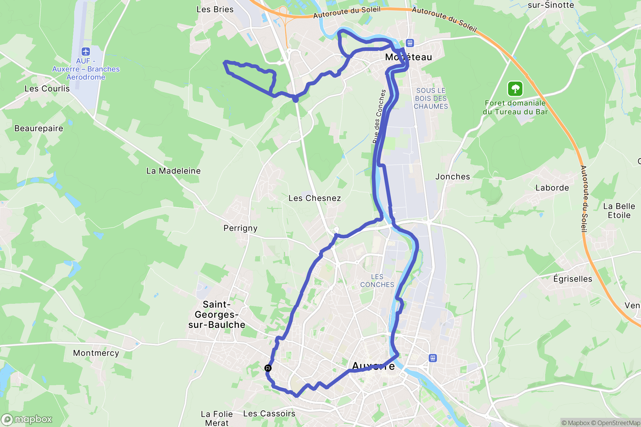 Auxerre : carte du parcours de randonnée - France