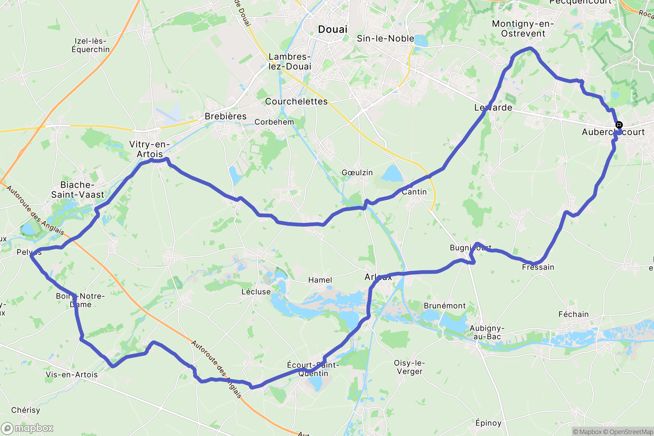 Auberchicourt : carte du parcours de randonnée - France