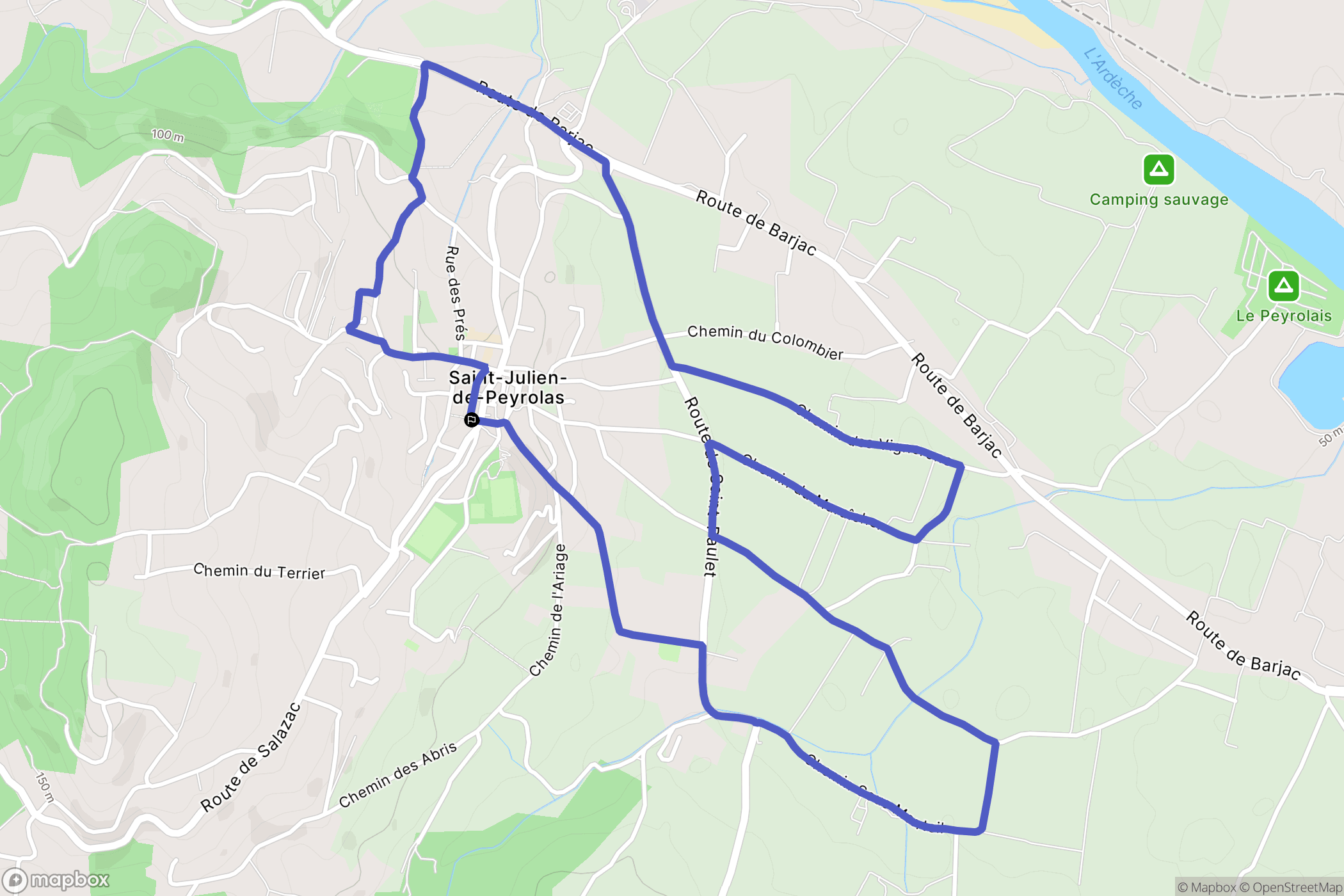 Saint-Julien-de-Peyrolas : carte du parcours de randonnée - France