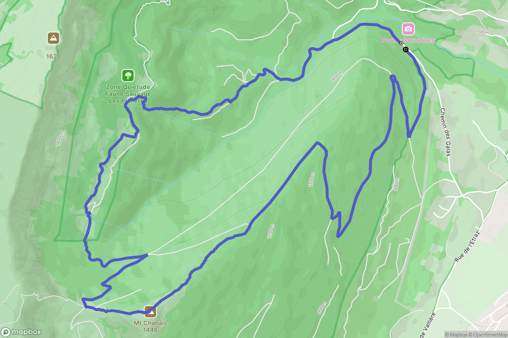 Gex : carte du parcours de randonnée - France