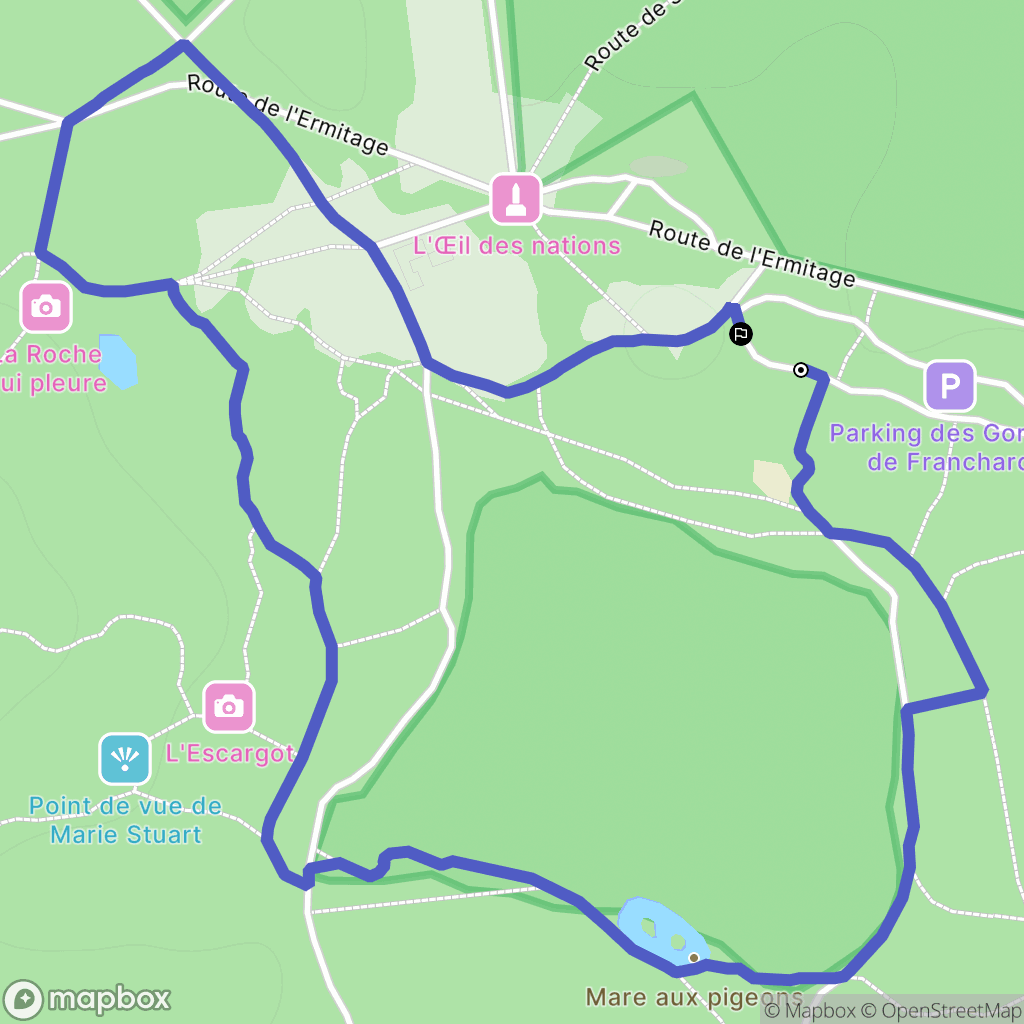 Fontainebleau : carte du parcours de randonnée - France