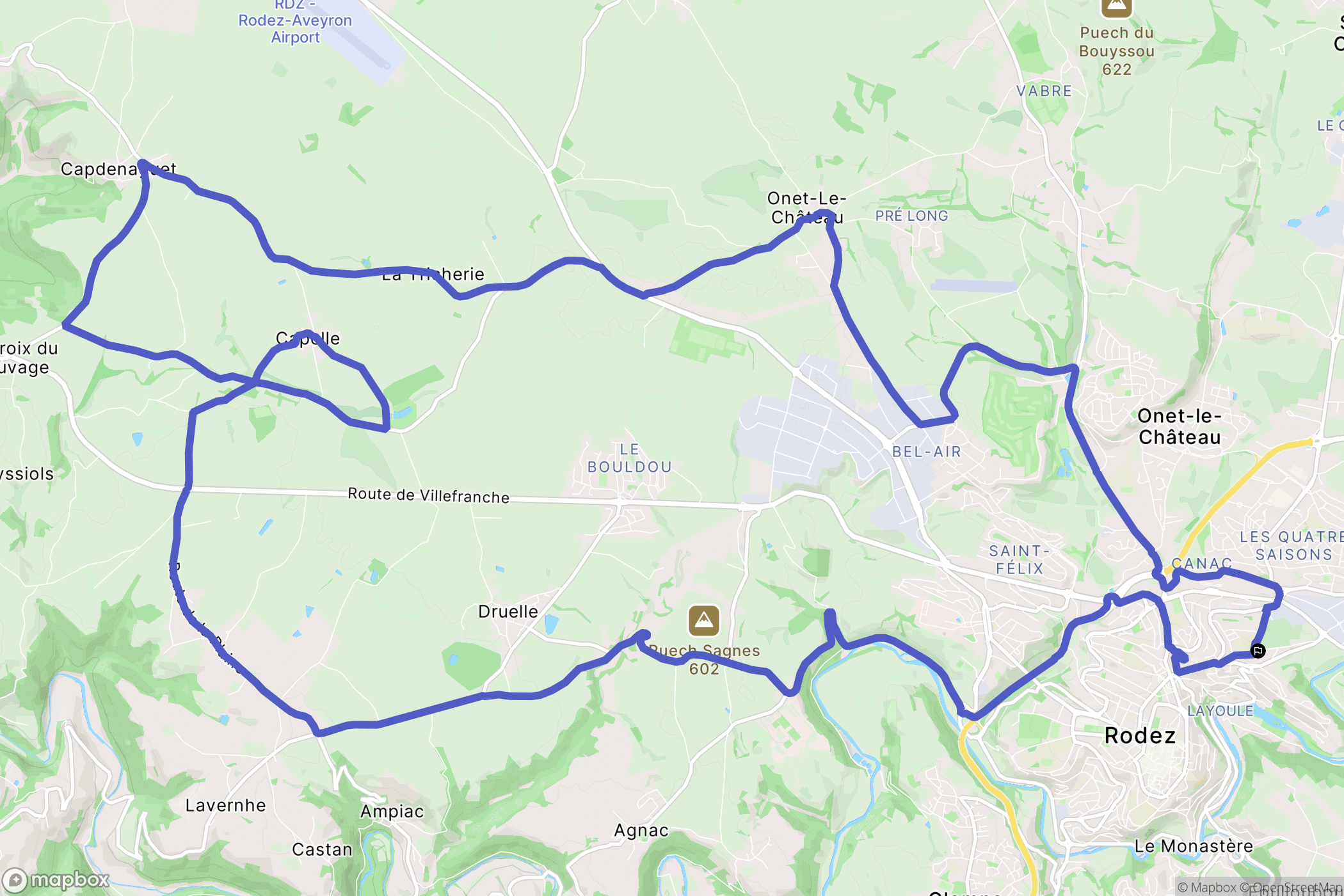 Rodez : carte du parcours de randonnée - France
